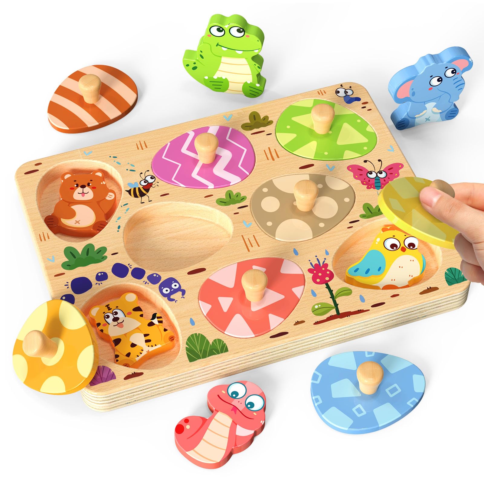 Wooden Puzzles for Toddlers, 8 Pcs Animal Matching Egg Puzzle, Montessori Toys for Boy Girl Easter Birthday Gifts, Preschool Learning Activities & Educational Toys for Boys, Girls
