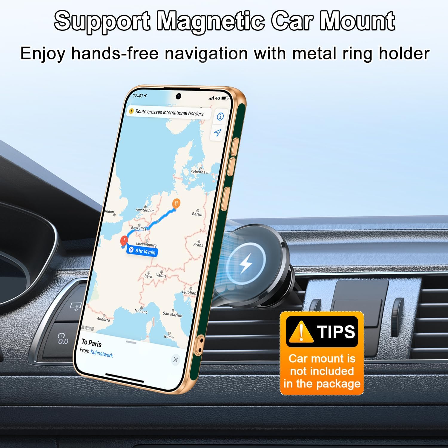 Tnarru Designed for Samsung Galaxy S25 Edge Case with Ring Stand, Support Magnetic Car Mount Rotating Finger Holder Soft TPU Cover Plating Edge Slim Phone Case for Samsung Galaxy S25 Edge Green - Image 3
