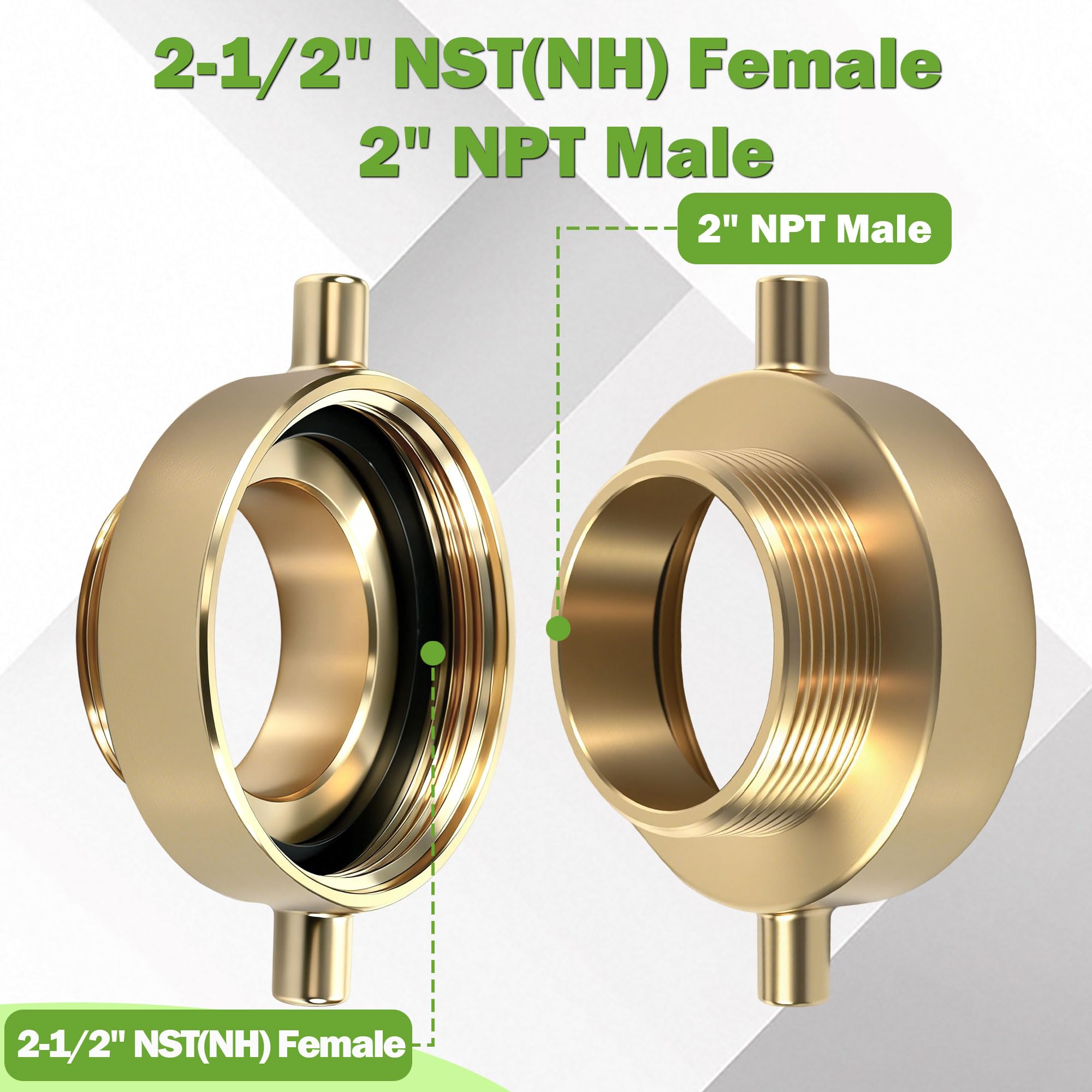 2-1/2 "NST (NH) hembra x 2 "NPT macho latón adaptador de manguera de equipo de fuego con pin Lug latón
