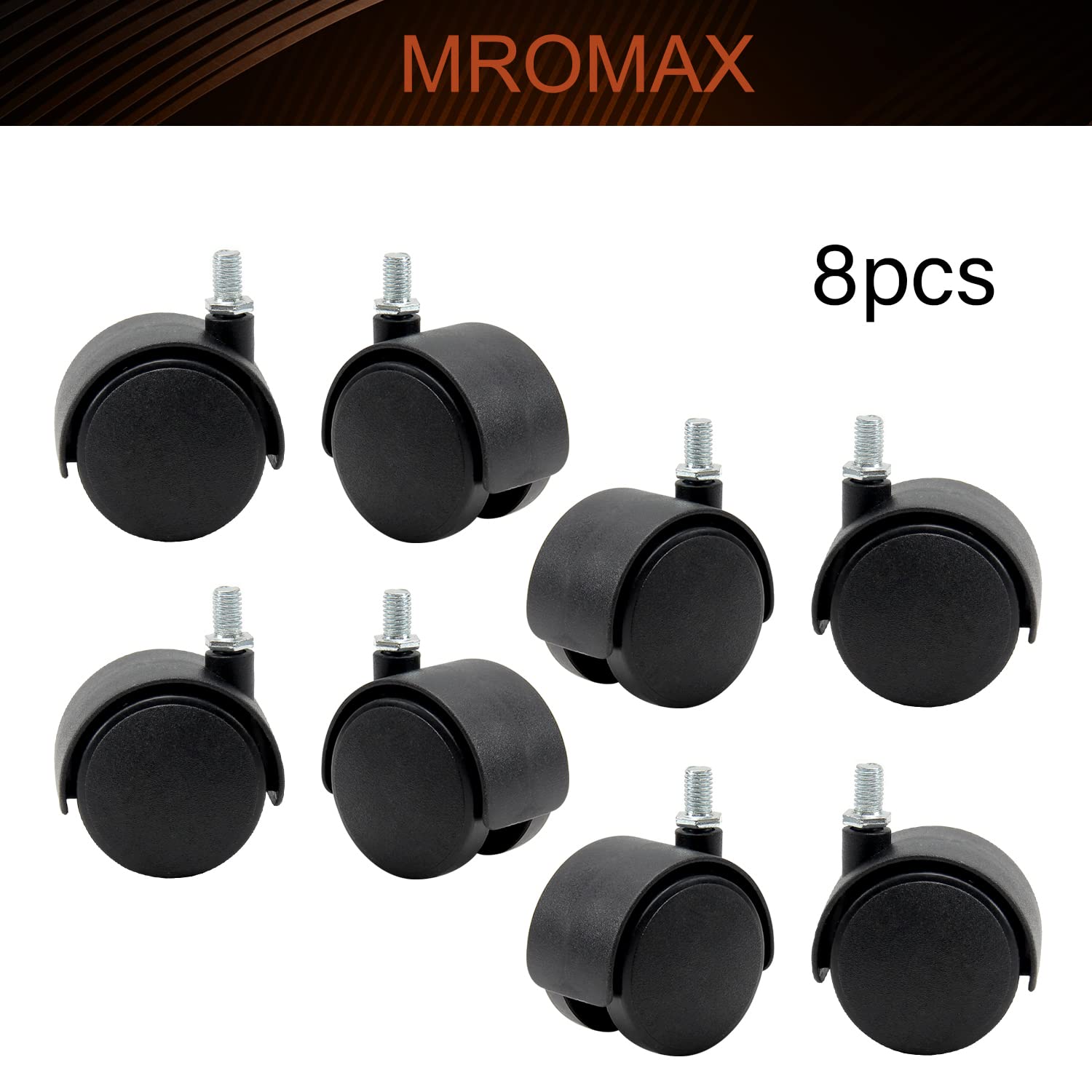 MroMax 4 Ruote Girevoli Con Freno Da 40 Mm - Filettate 8x15 Mm In PP - Per Mobili E Tavoli