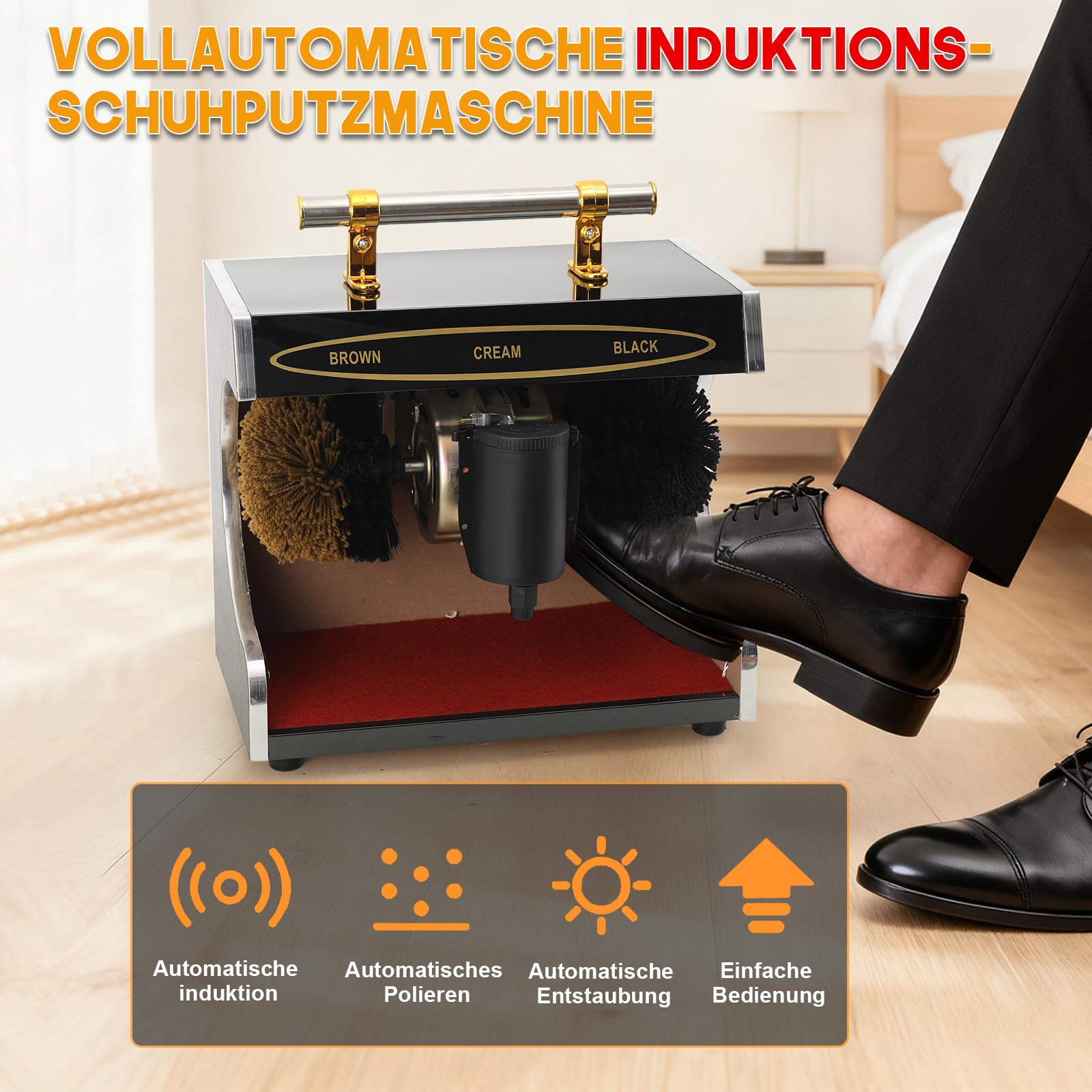 60W Vollautomatischer Schuhputzer, Automatische Schuhputzmaschine Schuhputzautomat Polierer Schuhbürste Elektrisch Reinigungsbürste mit 2 Bürsten Ausgestattet, 1200U/min