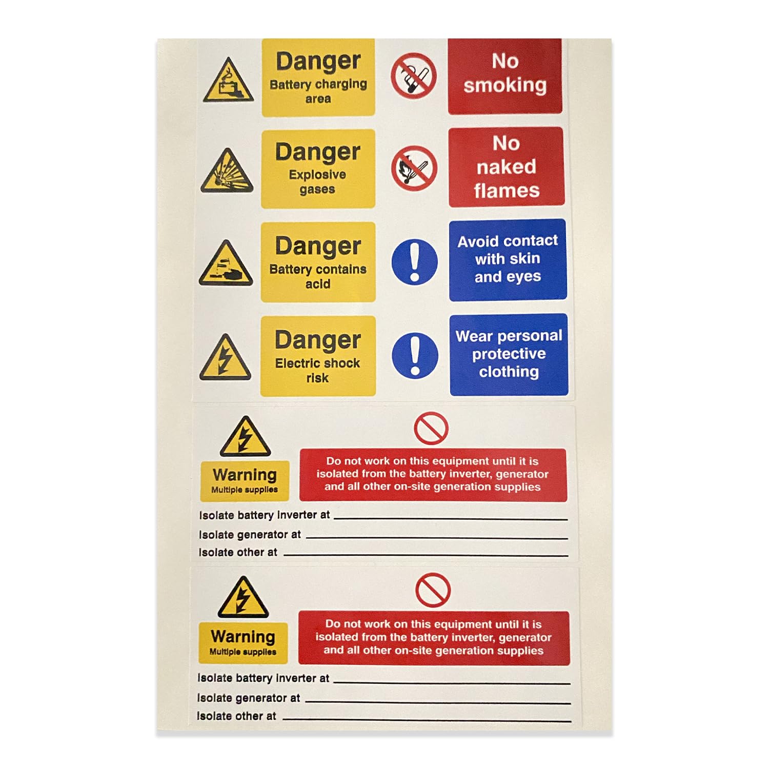 iSigns Warning Signs (Solar Panel Battery Labels) Pack of 5 Sheets with 3 Labels Each, Over-Laminated Self-Adhesive Safety Sticker, British HSE Standards Approved
