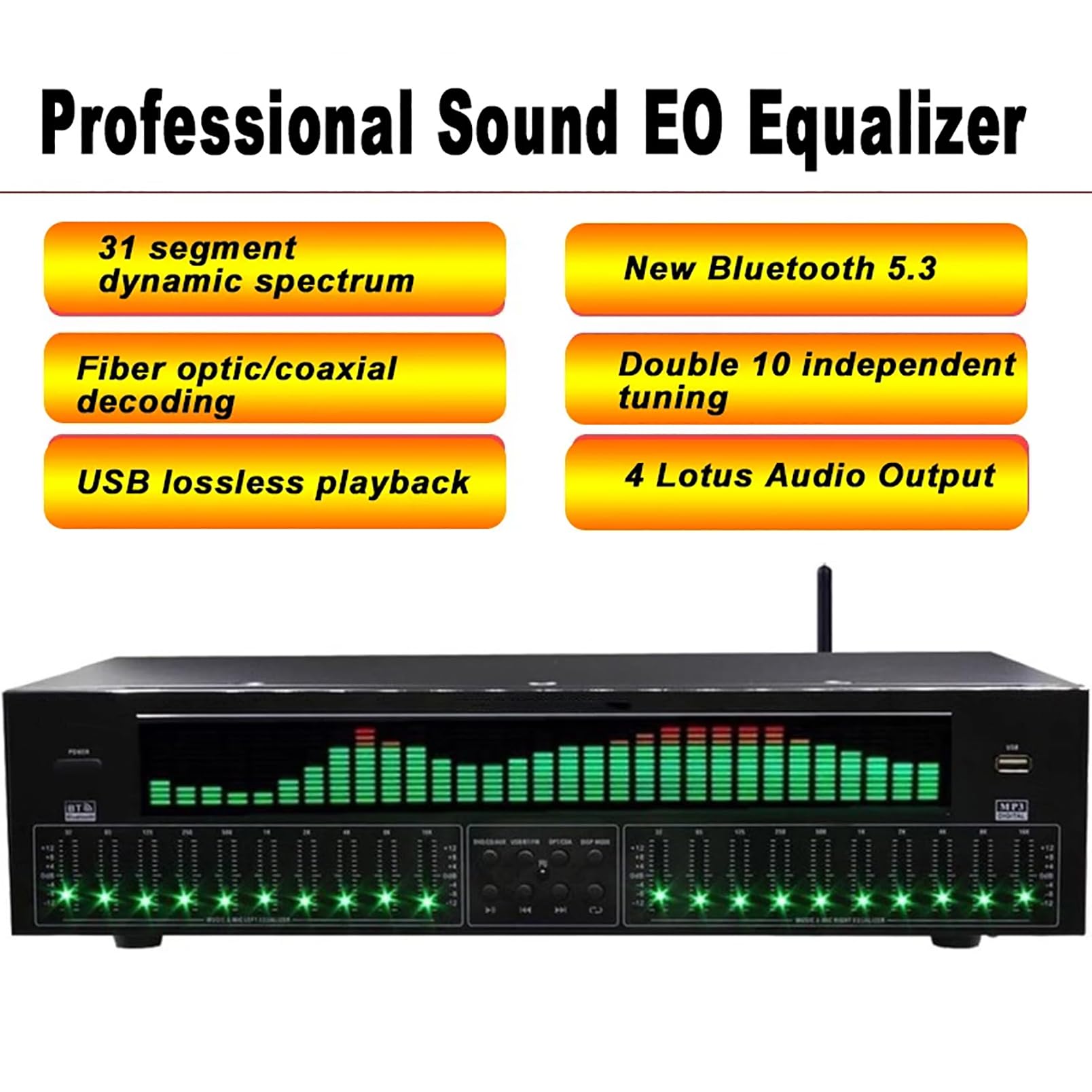 Ecualizador Digital De 31 Bandas, Ecualizador Gráfico Estéreo De Audio Digital Profesional, Sistema De Sonido con Procesador De Sonido LED, Reducción De Ruido, para Estudio De Grabación