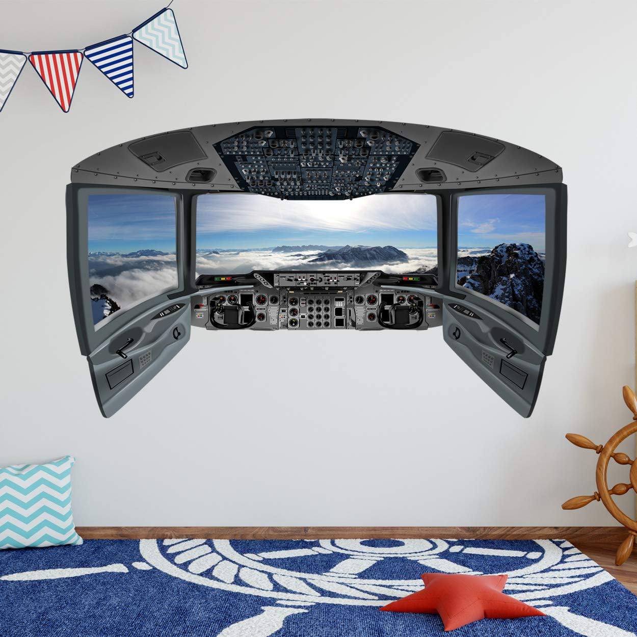 VWAQ Airplane Cockpit Wall Decal | Plane Window Sticker Kids Room Vinyl Decor - CP21 (18" H X 30" W)