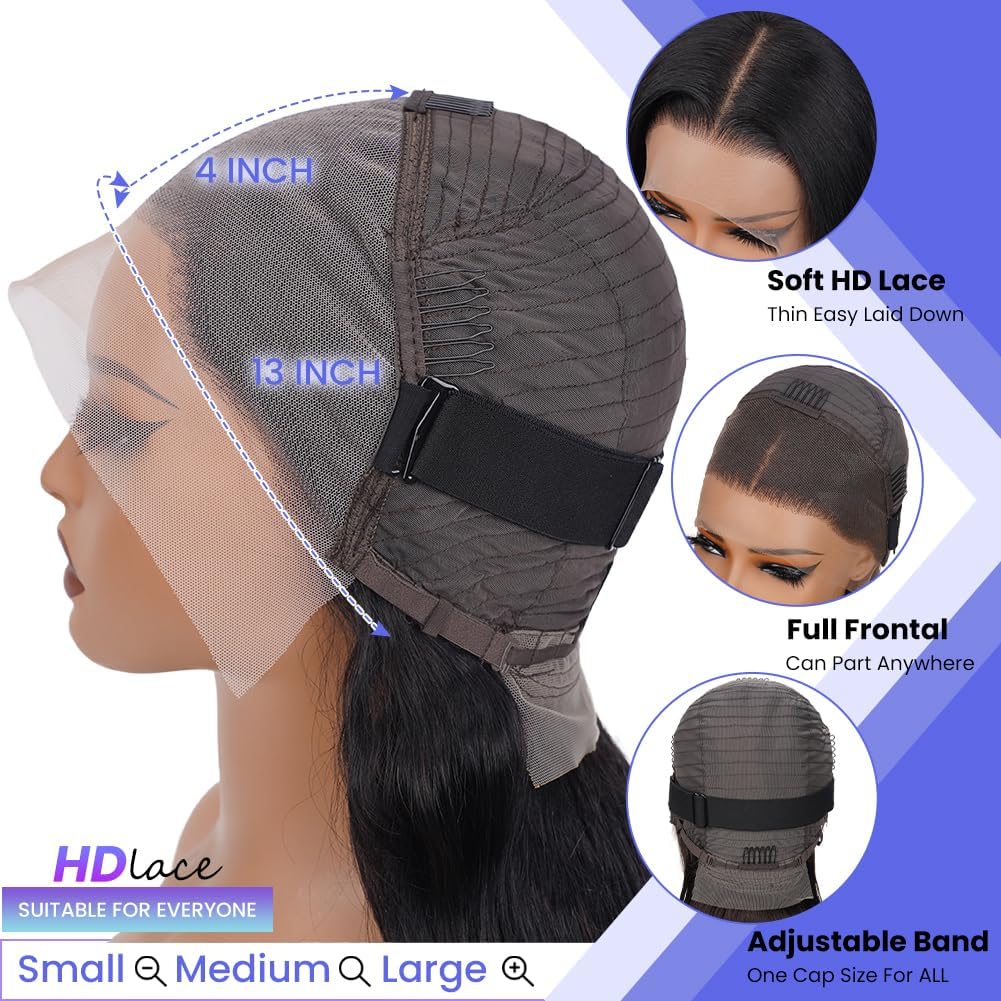 Lace Front Bob Wigs Human Hair 13x4 HD Lace Glueless Bob Wig Human Hair Short Straight Frontal Wigs for Women Pre Plucked with Baby Hair Side Part 180% Density Natural Black 14 Inch - Image 3