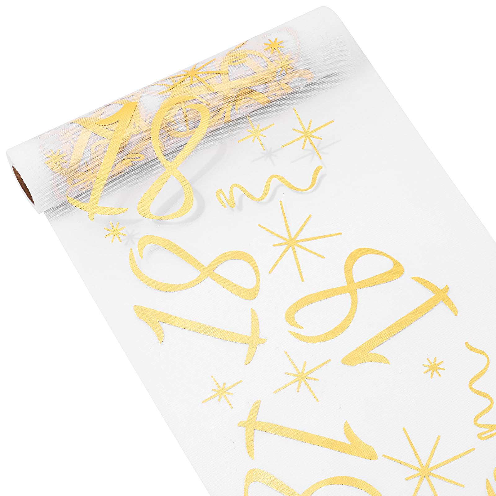 OSDUE 18th Birthday Table Runner, 28cmX10m Gold Thin Mesh Runner Roll, 18 Years Old Party Decorations, Table Cover for Birthday Anniversary Celebration Party