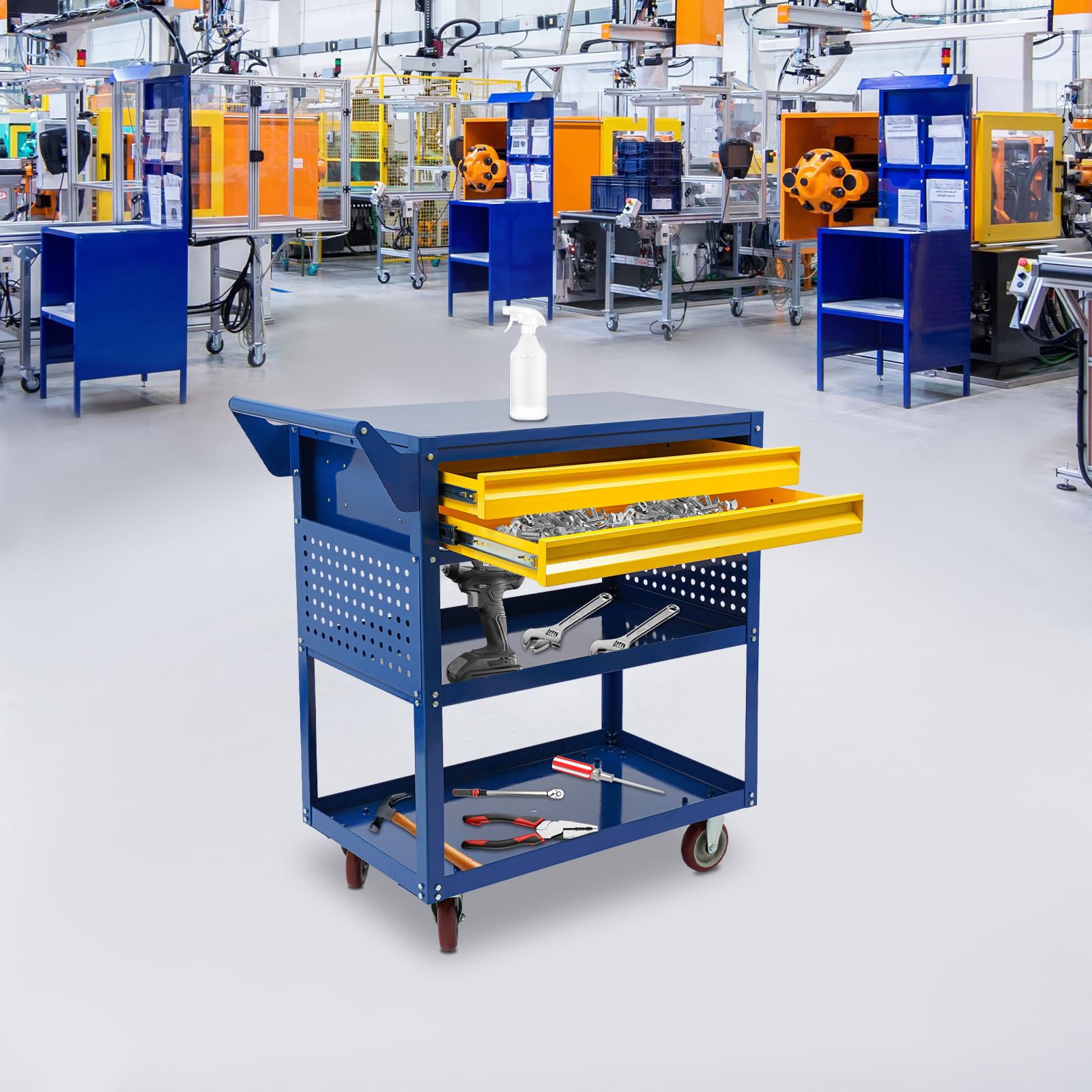 Rollwagen Werkstatt mit 3 Böden Partition 2 Schubladen, Max. 182kg