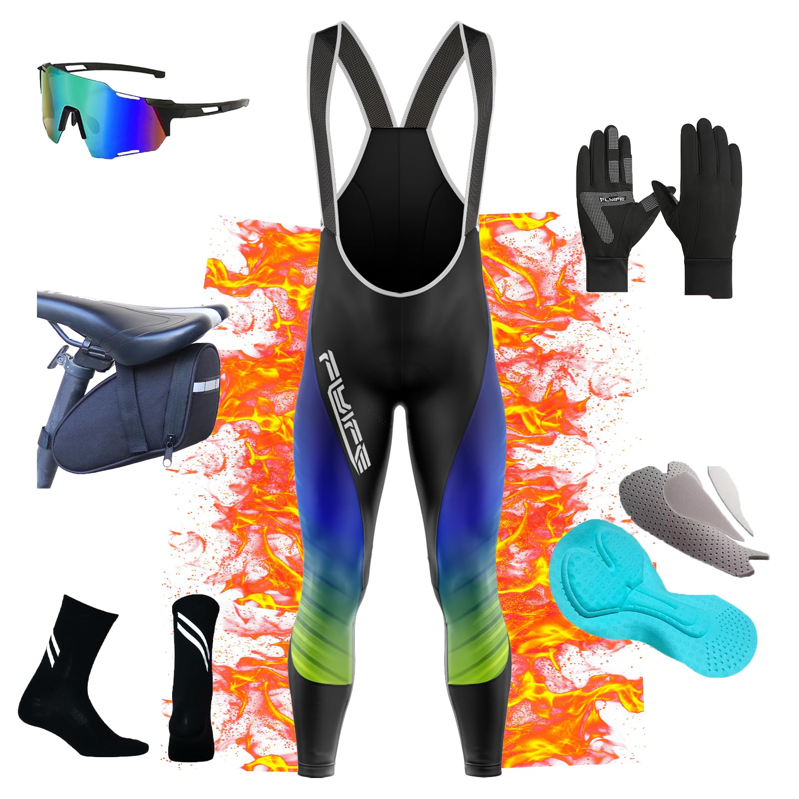 Salopette Ciclismo Uomo Lunga Ciclismo Pantaloni Imbottiti, Pettorina e Pantaloni, Fondello Imbottito 8D in Camoscio, Quick Dry, da Uomo