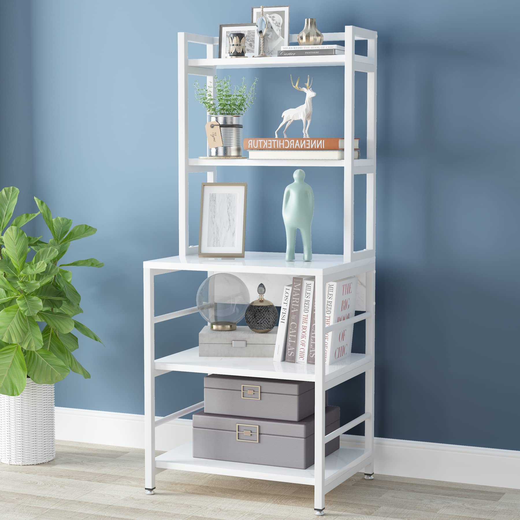 Tribesigns Bookshelf, 5 Tier Ladder Shelf Bookcase, Freestanding Storage Shelves Rack Shelf Unit, Home Office Furniture for Living Room, Bedroom, Small Space, White