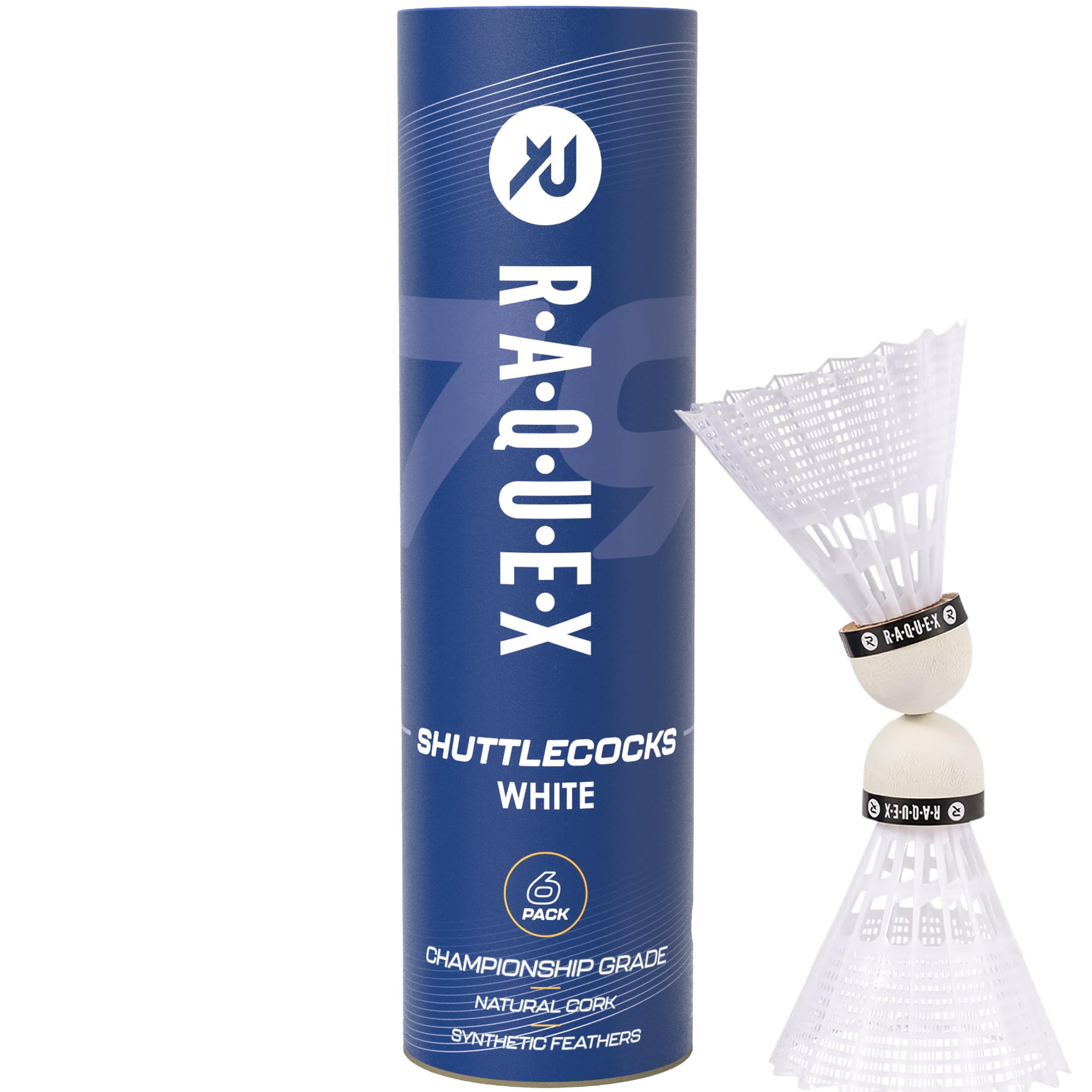 Raquex Badminton Shuttlecocks - Yellow/White, Tube of 6 - All Natural Cork Shuttlecocks, Nylon Feathers - Three Speed Options – Indoor Outdoor Durable Badminton Shuttles (79, White, 4 Tubes)