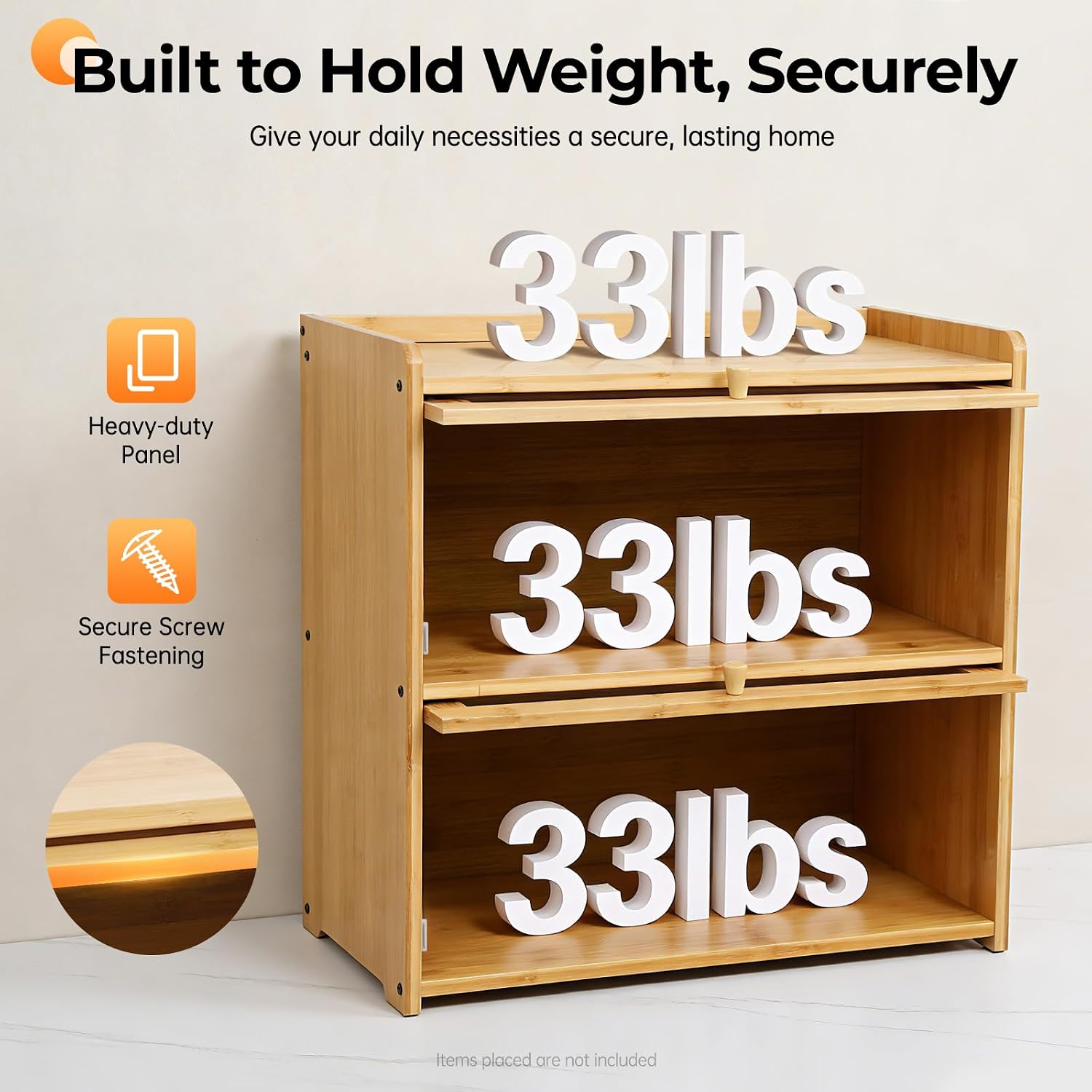 2 Tiers Small Bamboo Kitchen Pantry Sideboard Cabinet with 2 Clear Doors Freestanding Kitchen Countertop Shelf Home Organizer Storage Cabinet for Cups Dish Spices Bowls Seasoning Bottles (Burlywood)