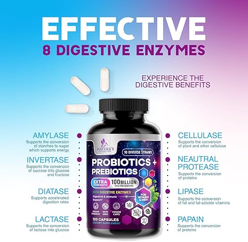 Miniatura 7 de Probióticos 100 mil millones de UFC - 10 cepas probióticas y prebióticos - Salud intestinal digestiva, apoyo inmunológico y estreñimiento ocasional,