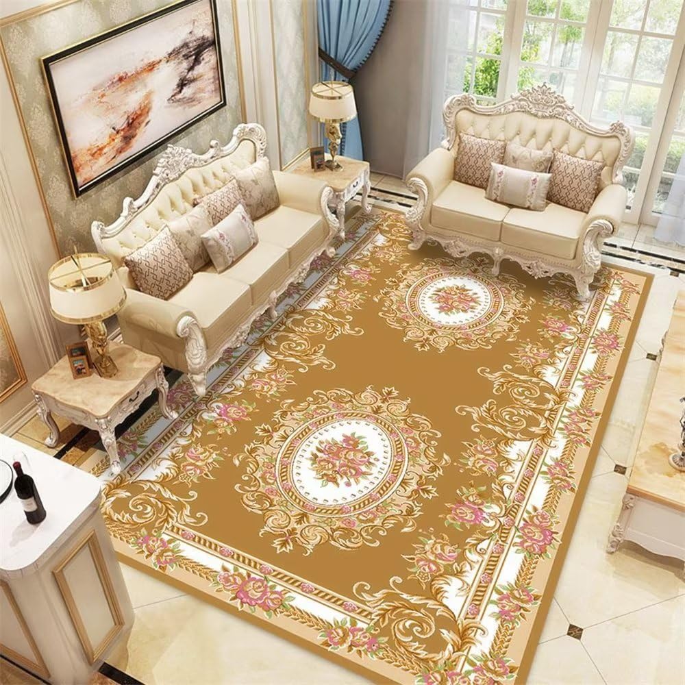 Tapis anti-acariens hypoallergénique grand salon brun floral vintage 200x300