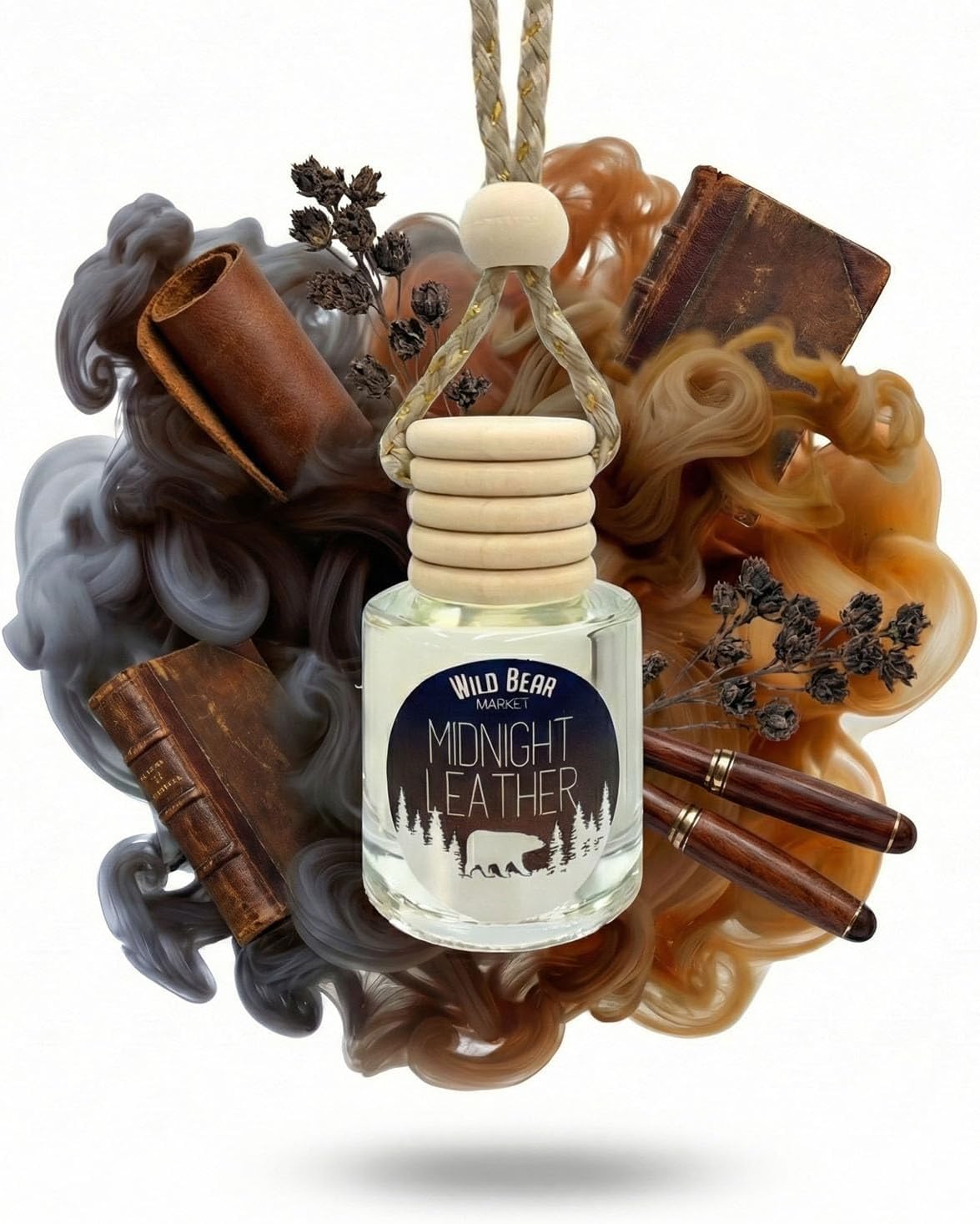 Car Freshener – Long Lasting Natural Fragrance Oil, Glass Bottle Diffuser, Toxin-Free, Made in USA – Midnight Leather