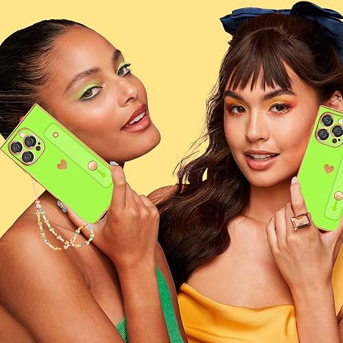 Miniatura 6 de Petitian Funda cuadrada para iPhone 12 Pro Max con soporte y correa, diseño electrochapado en corazón, diseño de borde cuadrado para 12 Pro Max,