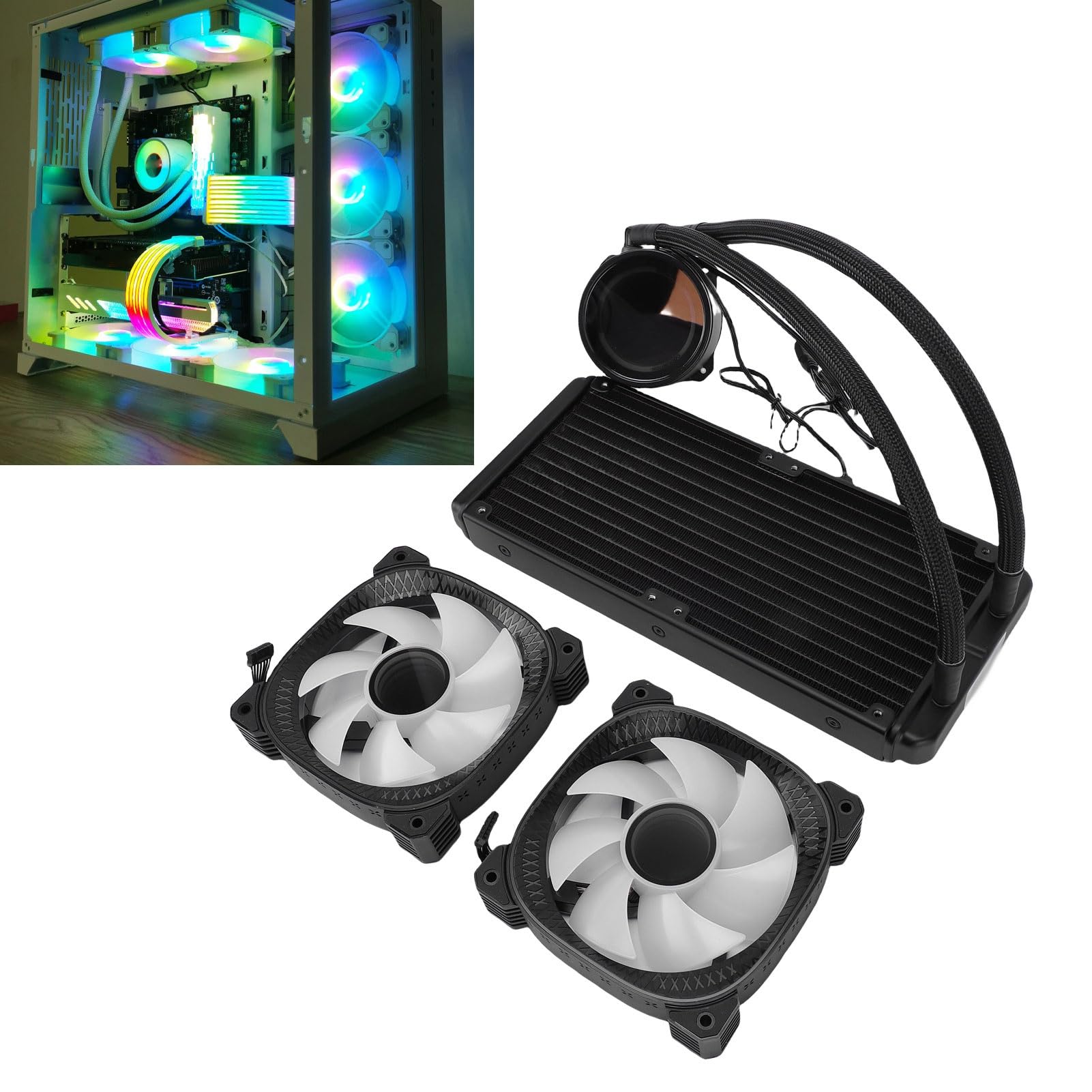 Chłodnica Procesora ARGB Liquid, Chłodnica 240 Mm z 2,2-calowym Ekranem IPS LCD, Kompatybilna z LGA1851/1700/1200/115X/1366/2011/2066, AM5/AM4/AM3/AM3+/AM2/FM2/FM2+ (BLACK)