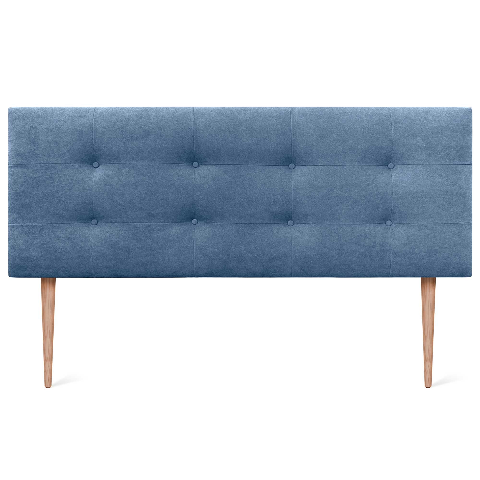 DHOME Kopfteil Capitone gepolstert Kunstleder oder Stoff Acualine mit Kiefer Holzbeine 8cm dick Bett Kopfteile gepolstert gesteppt Capitone Bett Kopfteile (Stoff Blau, 135 (120/135))