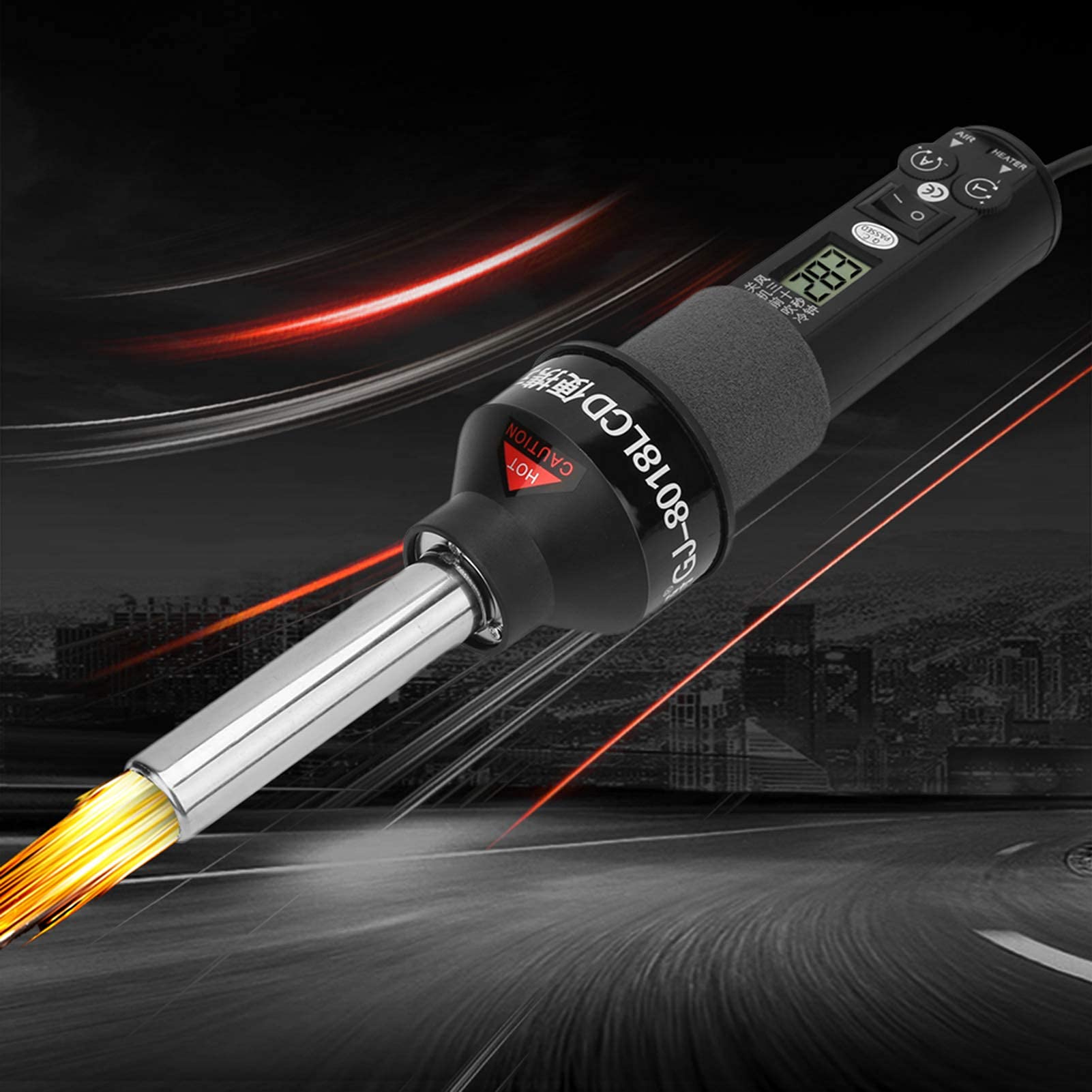 DEWIN Pistola ad Aria Calda 550W con display a LCD, Pistola Termica Pistola Aria Calda Temperatura Regolabile 100°C-450°C, 20 Impostazioni di Velocità