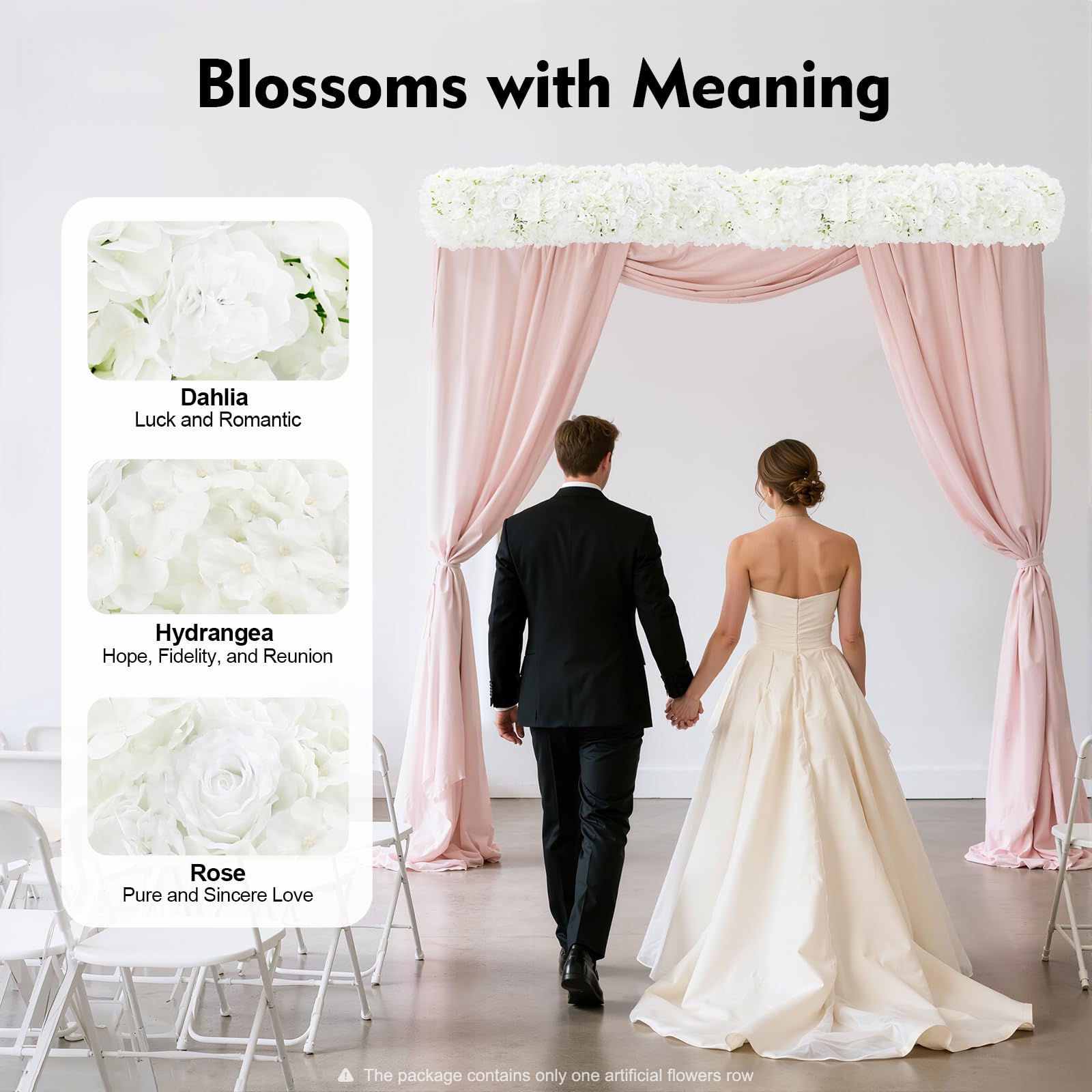 100x25cm Künstliche Seidenblumenreihe weiß aus Seide & Perlenwatte formbar realistisch pflegefrei gemischte Blüten innen außen für Hochzeit Party Restaurant Treppe Bogen Schaufenster