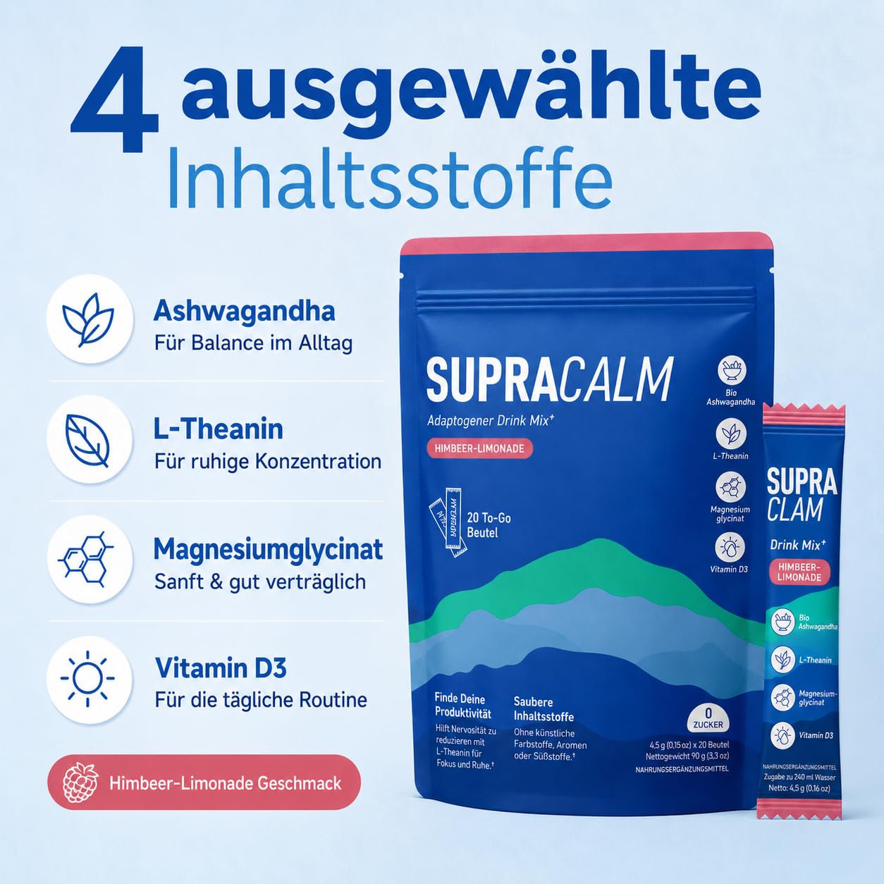 Jello Cortisol Cocktail Pulver – 20 Stück, Cortisol senken Pulver zum Abnehmen, Supercalm Formel für Stressreduktion, bessere Konzentration & erholsamen Schlaf