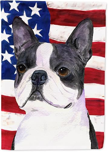 Miniatura 139 de Caroline's Treasures SS4017GF Bandera de Estados Unidos con Bulldog Inglés para jardín, bandera decorativa para patio exterior, patio, parterres,