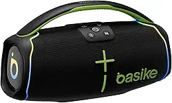 Caixa de Som Bluetooth Basike H61, 60W Potência, IPX6, Alto-Falante Hi-Fi, Luz RGB Surround, Portátil, Resistente à Água (Preto)