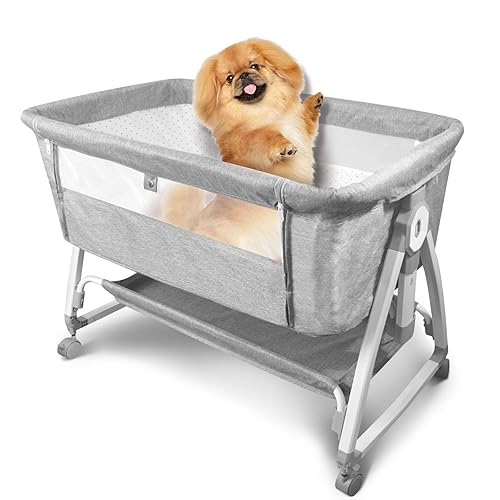 LYASILYHS Bedside Dog Bed Elevated - Adjustable Height Dog Bassinet, Dog Bed Extension for Human Bed | Pet Cosleeper for Small to Medium Dogs & Bedside Cat Bed (36.2''L x 21.6''W x 32.6'')