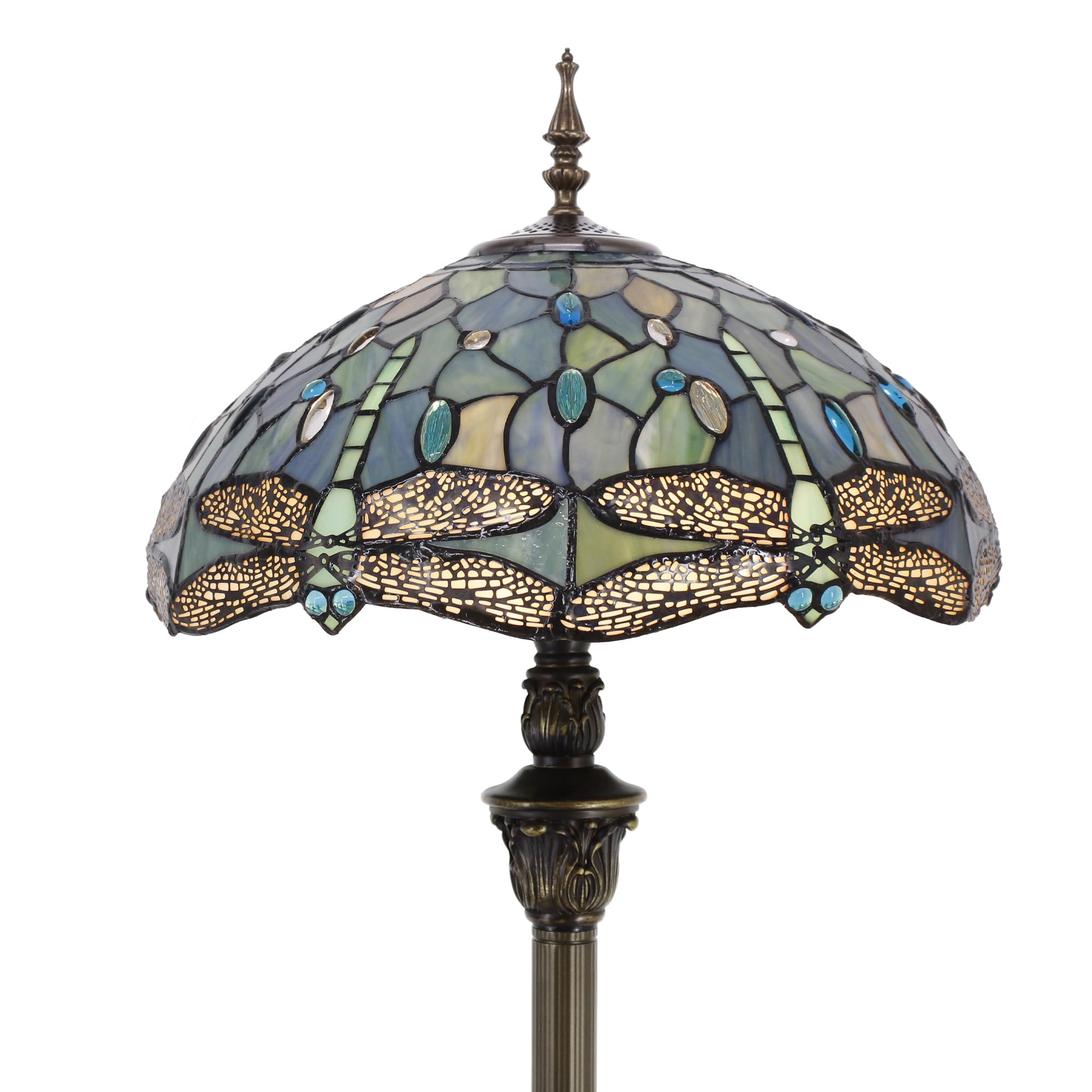 ZJART Tiffany Floor Lamp Stained Glass 16X16X70 Inch Sea Blue Dragonfly