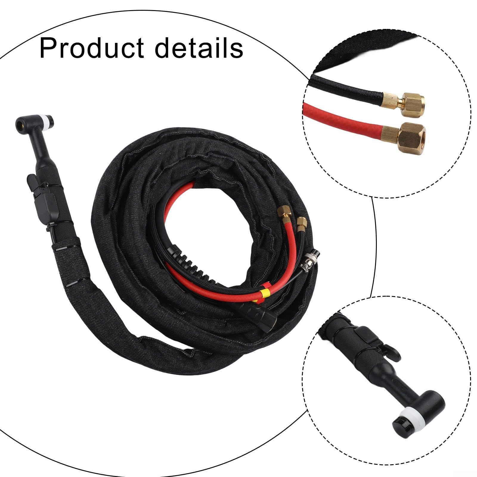 Set di bruciatori per saldatura TIG WP18 raffreddati ad acqua, con cavo da 4 m, bruciatore in bachelite di rame da 350 A, per elettrodi da 1,6 – 3,2 mm, con connettore filettato da 16 mm e custodia