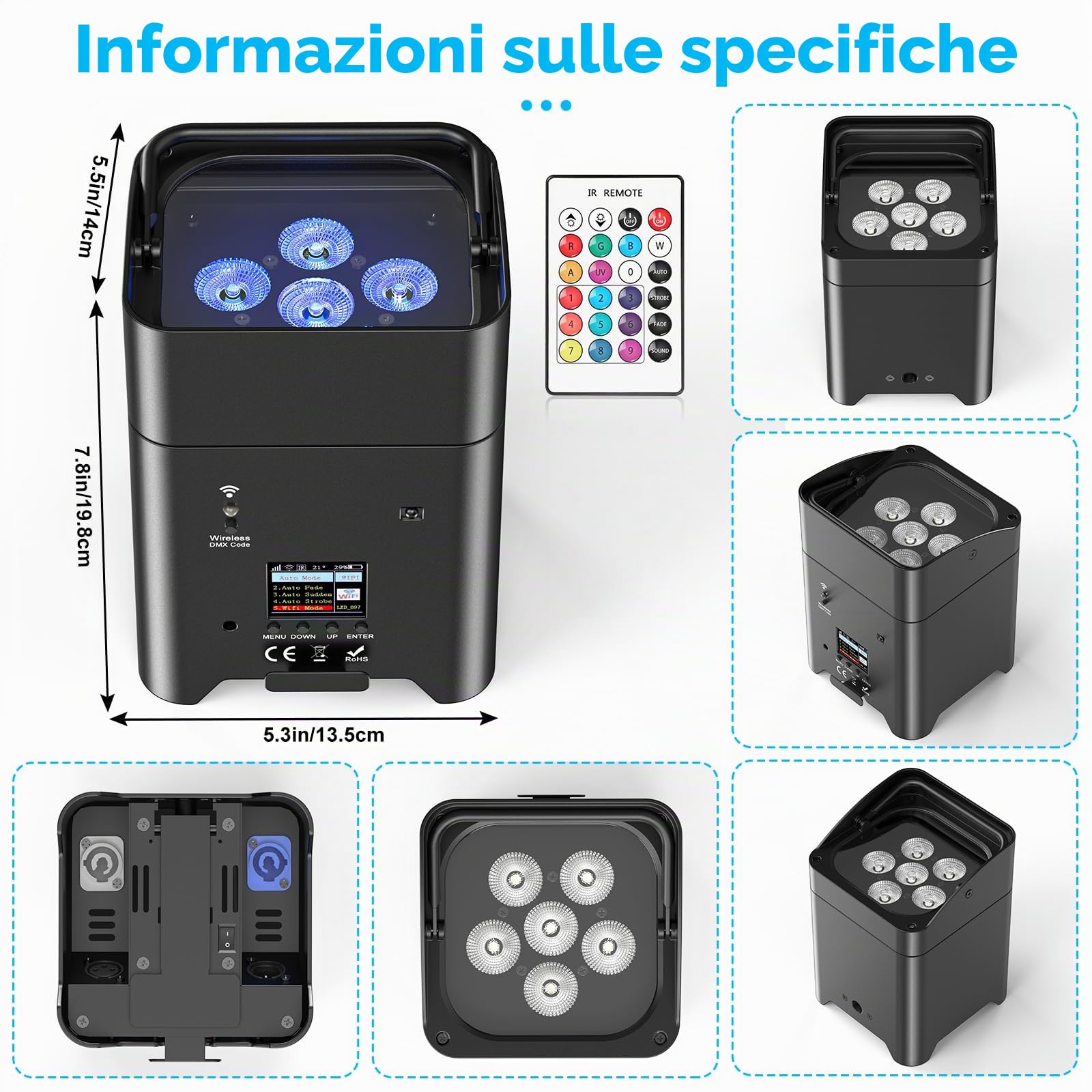 6X108W faretti LED par batteria ricaricabile con flightcase, RGBWA+UV LED Luce per festa senza fili con telecomando/APP/controllo DMX512 illuminazione da palco per feste DJ scena