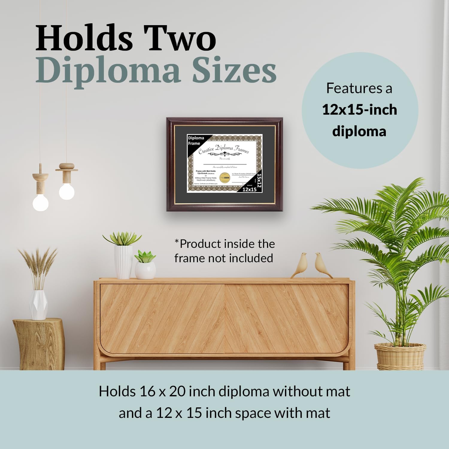Creative Picture Frames 12x15 Mahogany Gold Rim Diploma Frame with Black Mat Glass and Installed Wall Hangers | Frame Holds 16x20 Media without Mat