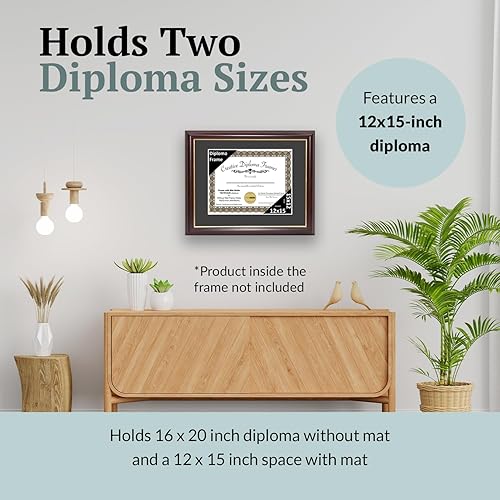 Vista 23 de Creative Picture Frames Marco de diploma de borde dorado caoba de 12 x 16 pulgadas con vidrio negro y colgadores de pared instalados, marco