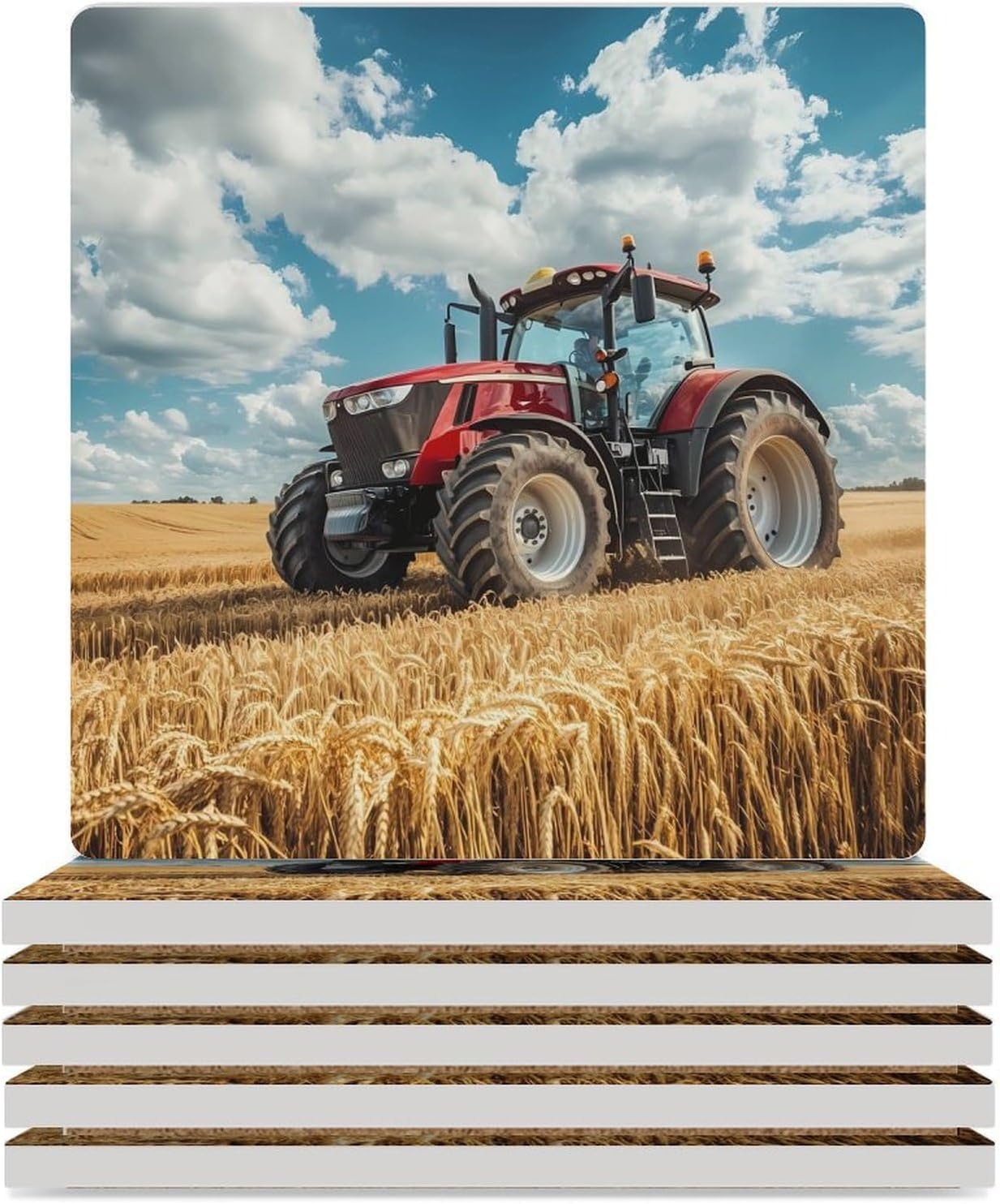 Tractor Printed Coasters for Drinks Square Table Coasters Set Cup Mats with Cork Base