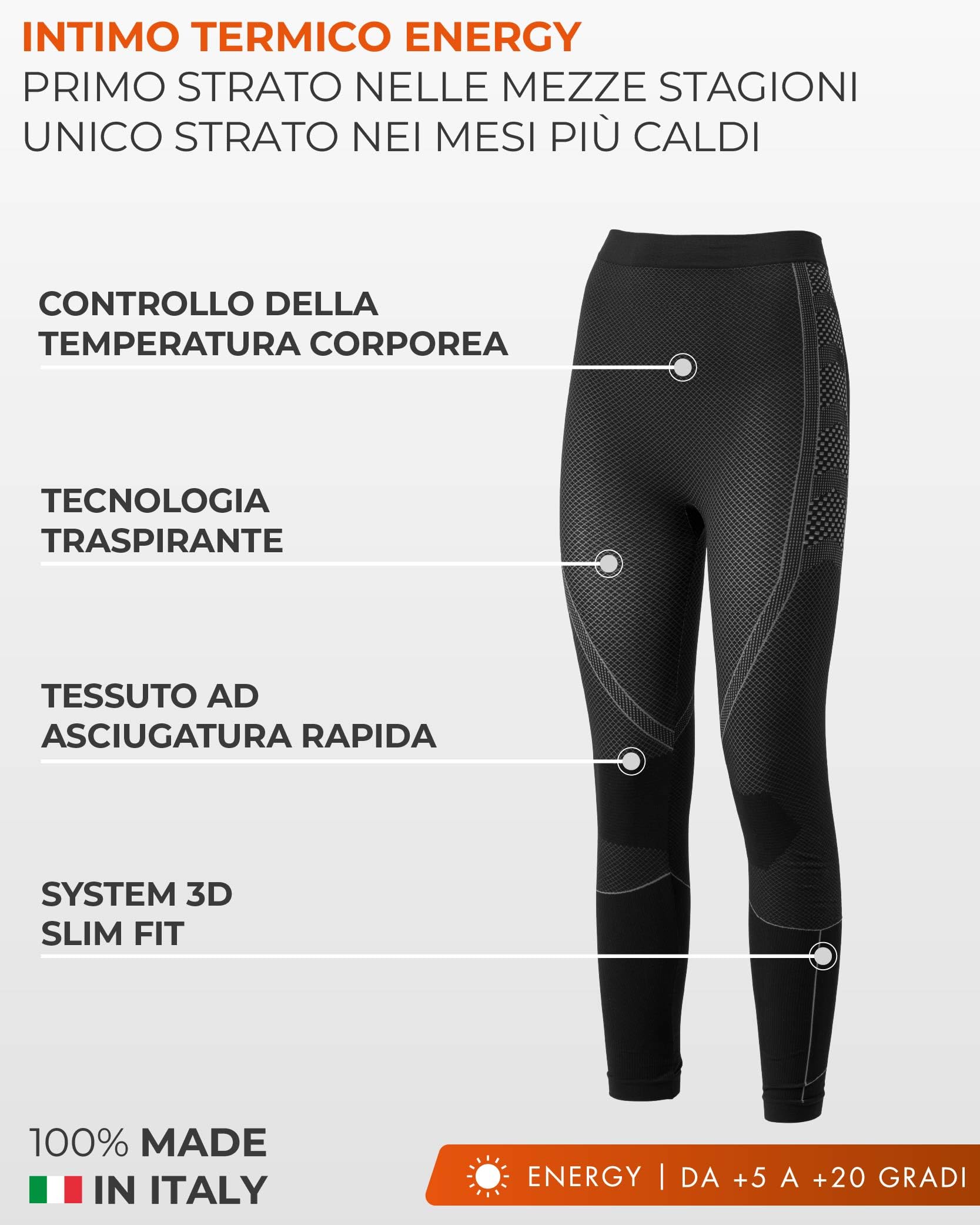 Risalti Calzamaglia Termica Uomo Energy - Intimo Termico Uomo Invernale Traspirante Senza Cuciture ed Etichette, Leggings Invernali Elasticizzati per Sci, Trekking, Corsa, Ciclismo - Made in Italy