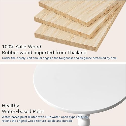 Miniatura 4 de Mesa auxiliar, mesa redonda de madera, mesa auxiliar pequeña, mesa de pedestal con base pesada para sala de estar, dormitorio, blanco moderno