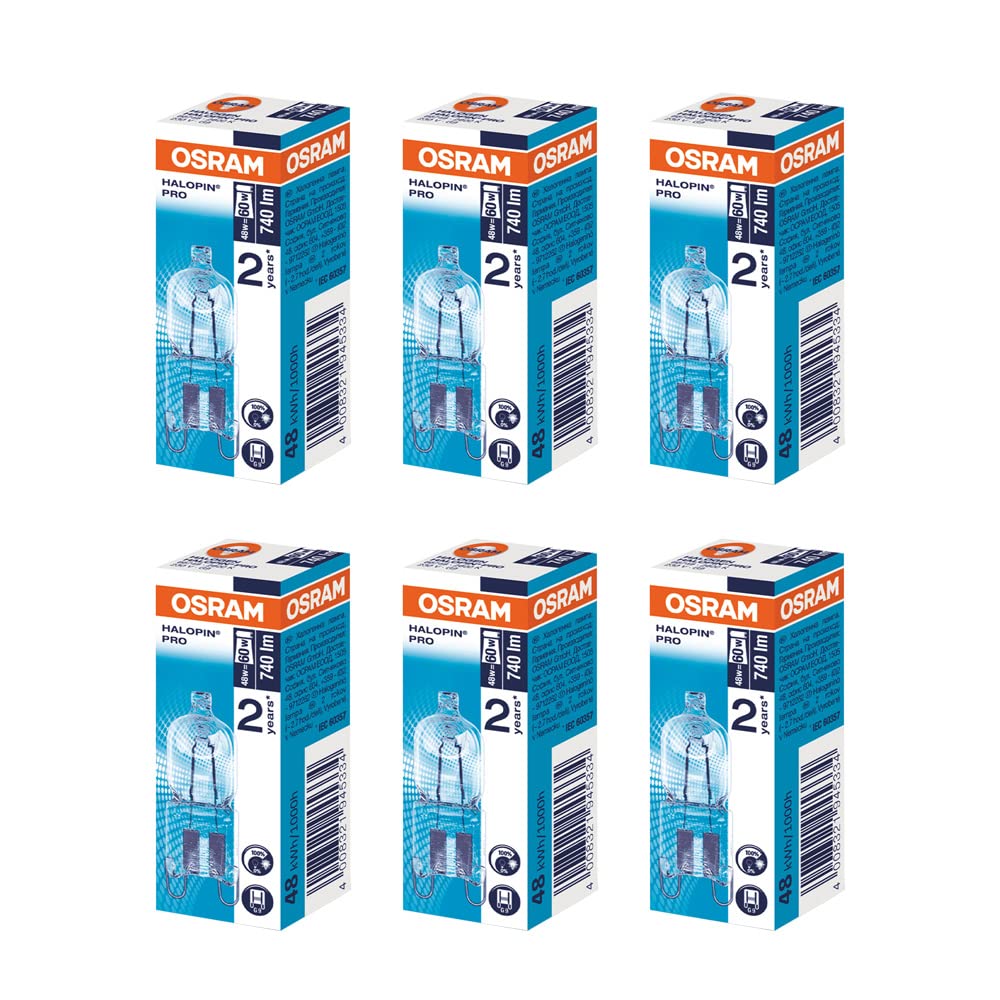 Lampwise Halogen Halopin Light Bulb Dimmable Clear G9 230V 48 Watt = 60 Watt 2 Pin Base Replacement Capsule Bulbs 2800K Warmwhite