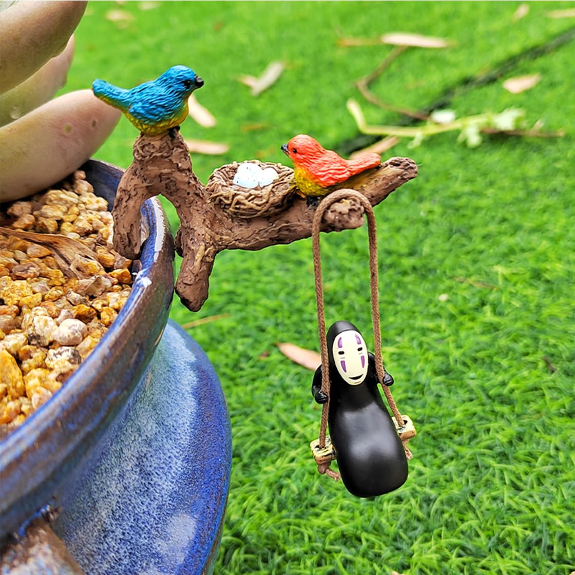 HyzaPhix 2pcs Birds Perched on Branches Flower Pot Hugger Figurines Mini Resin Birds Fish Tank Hanging Decoration Aquarium Ornament for Bonsai Planter Terrarium Garden Decor (bird) - Image 2
