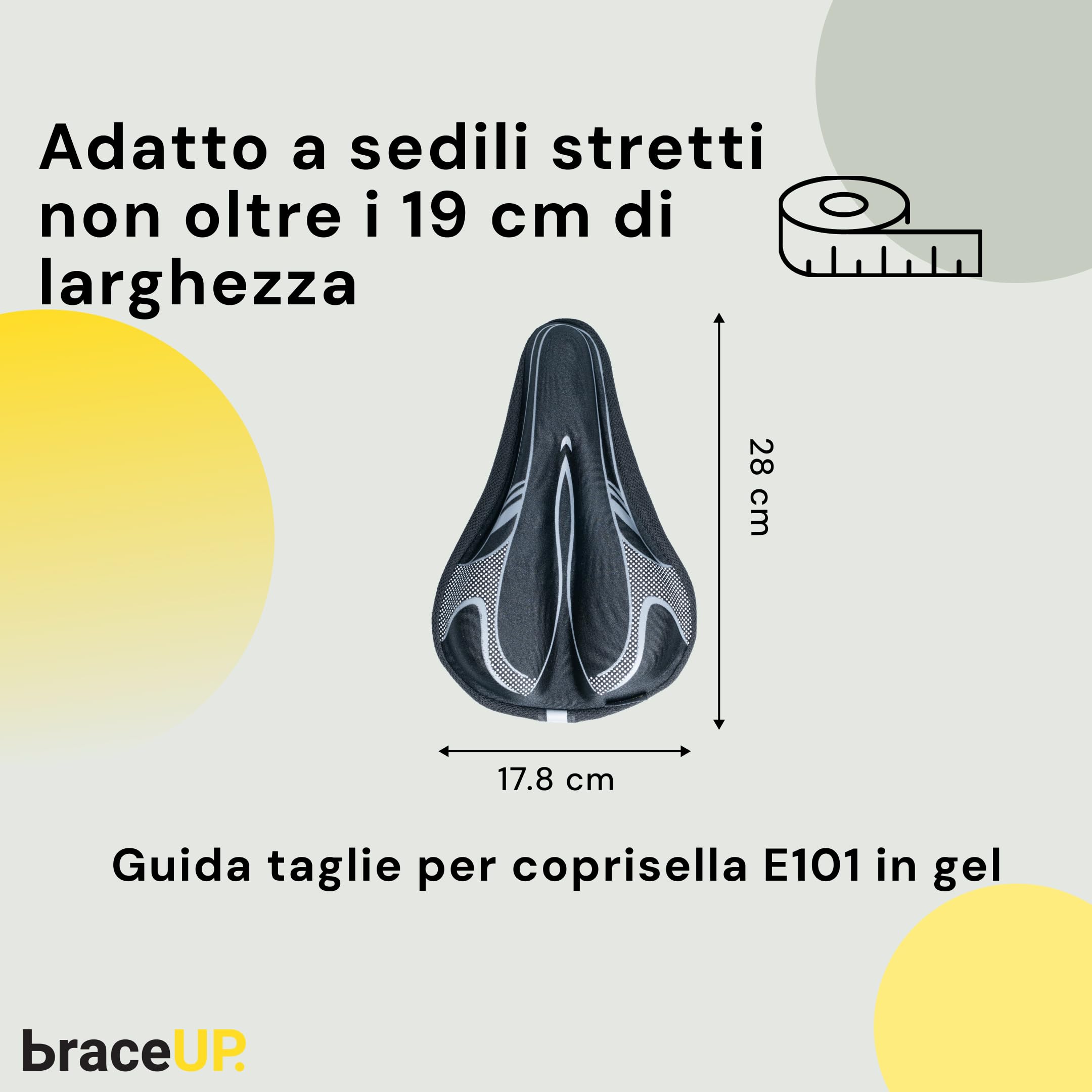 BraceUP Coprisella in Gel per Bicicletta per Donne e Uomini, Cuscino per Sella di Bicicletta Imbottito con Spugna di Silicone Extra Spessa, Design Antiscivolo, per Cyclette, Spin e Ciclismo Indoor