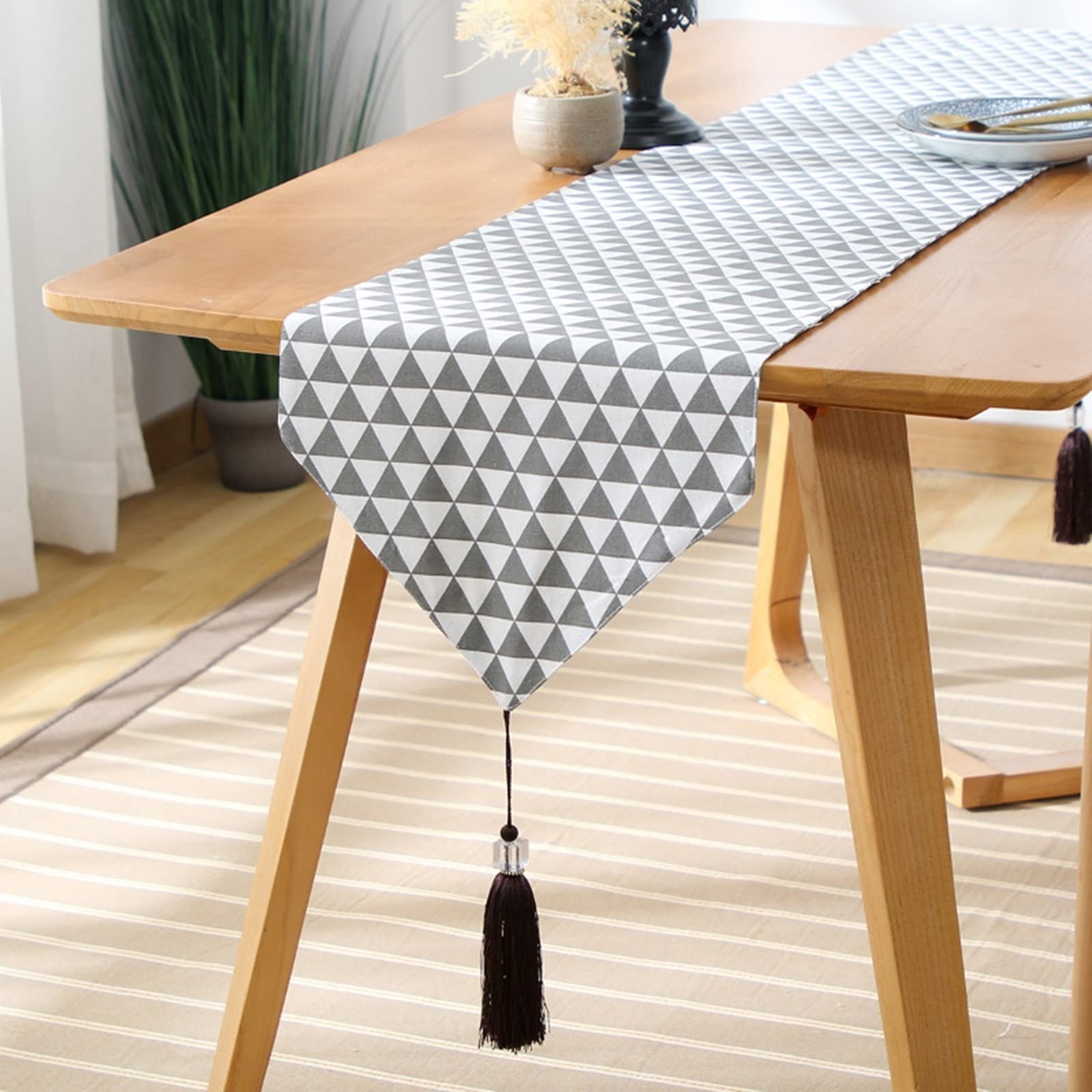 Runner Da Tavolo Moderno 30x240 Cm Con Nappe - Motivo Triangolo In Cotone Grigio Per Decorazione Casa - 3