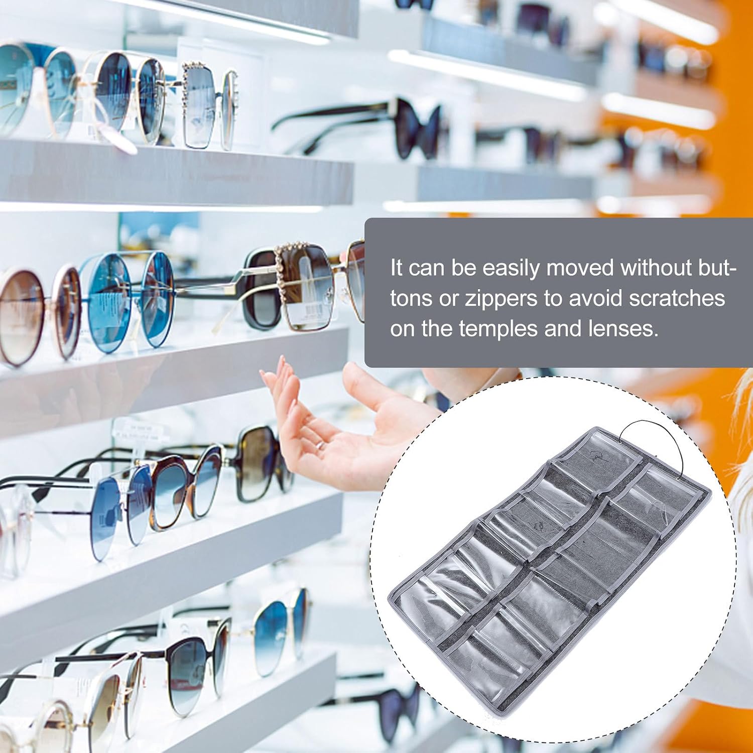 UPKOCH Hanging Sunglasses Pouch Wall Storage Bag Felt Dustproof Eyewear Organizer Medium Gray for Home Wall Mount