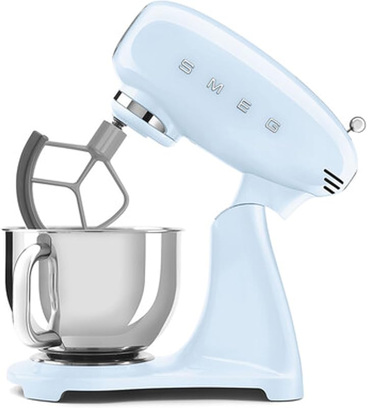 SMEG SMF05 Forte 5-Qt Stand Mixer with 750W Motor, Smooth Start & SteadyMix, Flex Edge Beater, 10 Speeds, Stainless Steel Bowl – Retro 50’s Style Planetary Mixer for Dough, Baking & Desserts-Blue