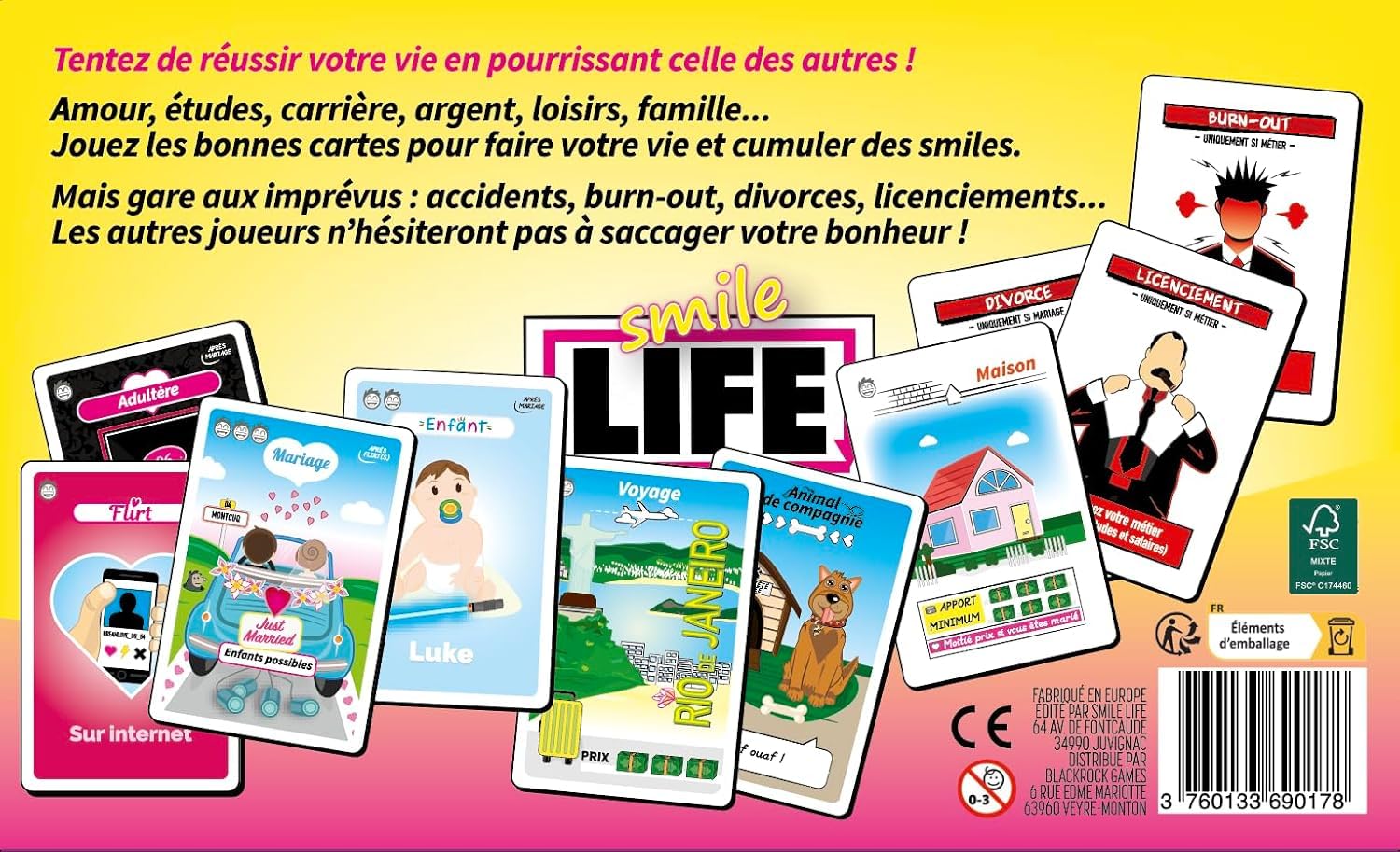 Blumie Shop Smile Life - Gioco di carte con versione francese, gioco di base + 1 apribottiglie, da 2 a 6 giocatori, da 12 anni