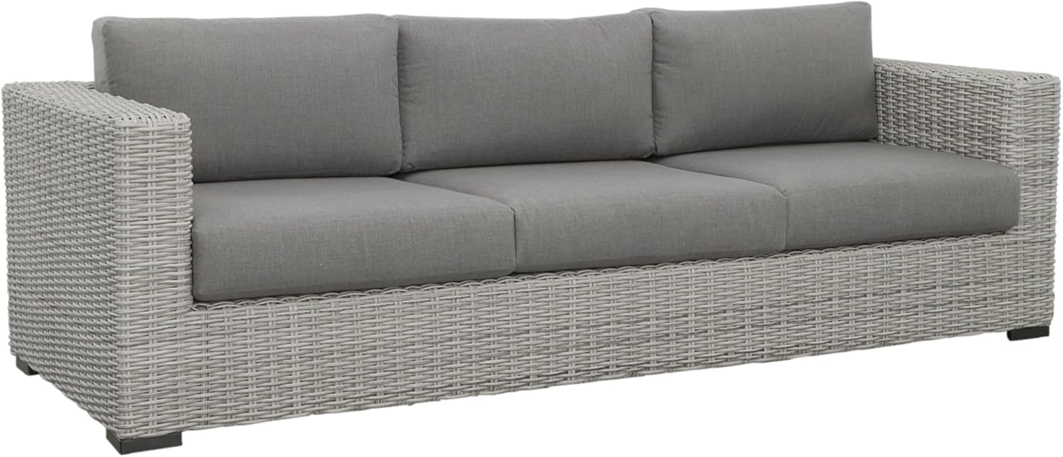 GOWE Deep Cushioned Outdoor Sofa w/Half Round Wicker - HDPE Resin Wicker, Solution-Dyed Acrylic Covers