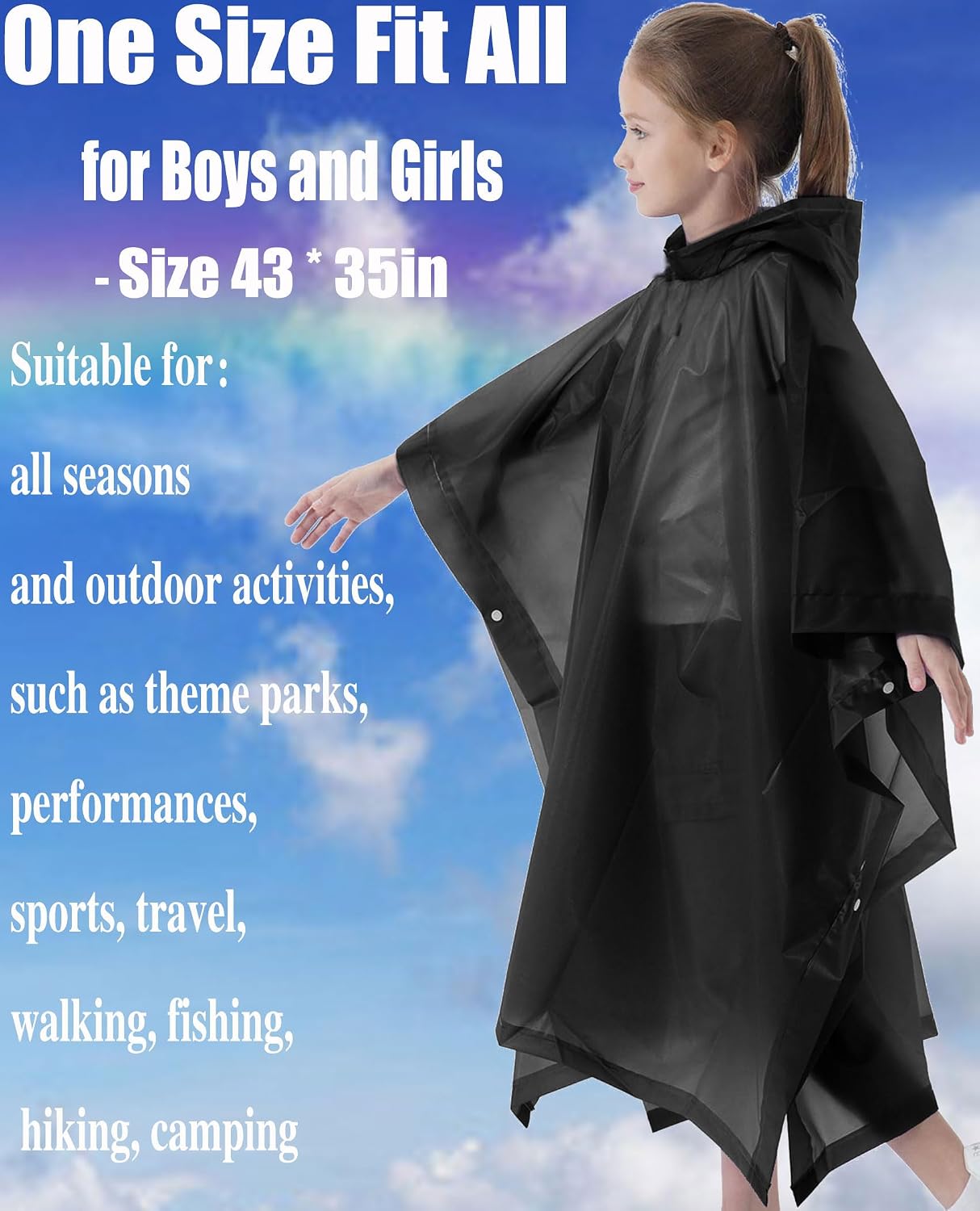 Rain Poncho for Kids(2 Pack) Waterproof Reusable EVA Raincoat One Size Rain Jackets for Children,Boys and Girls image 5
