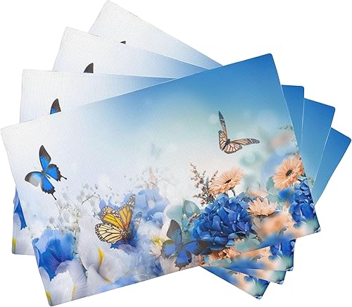 Miniatura 8 de Juego de 4 manteles individuales con diseño de hojas de acuarela, juego de manteles individuales para mesa de comedor, 12 x 18 pulgadas, lavables,