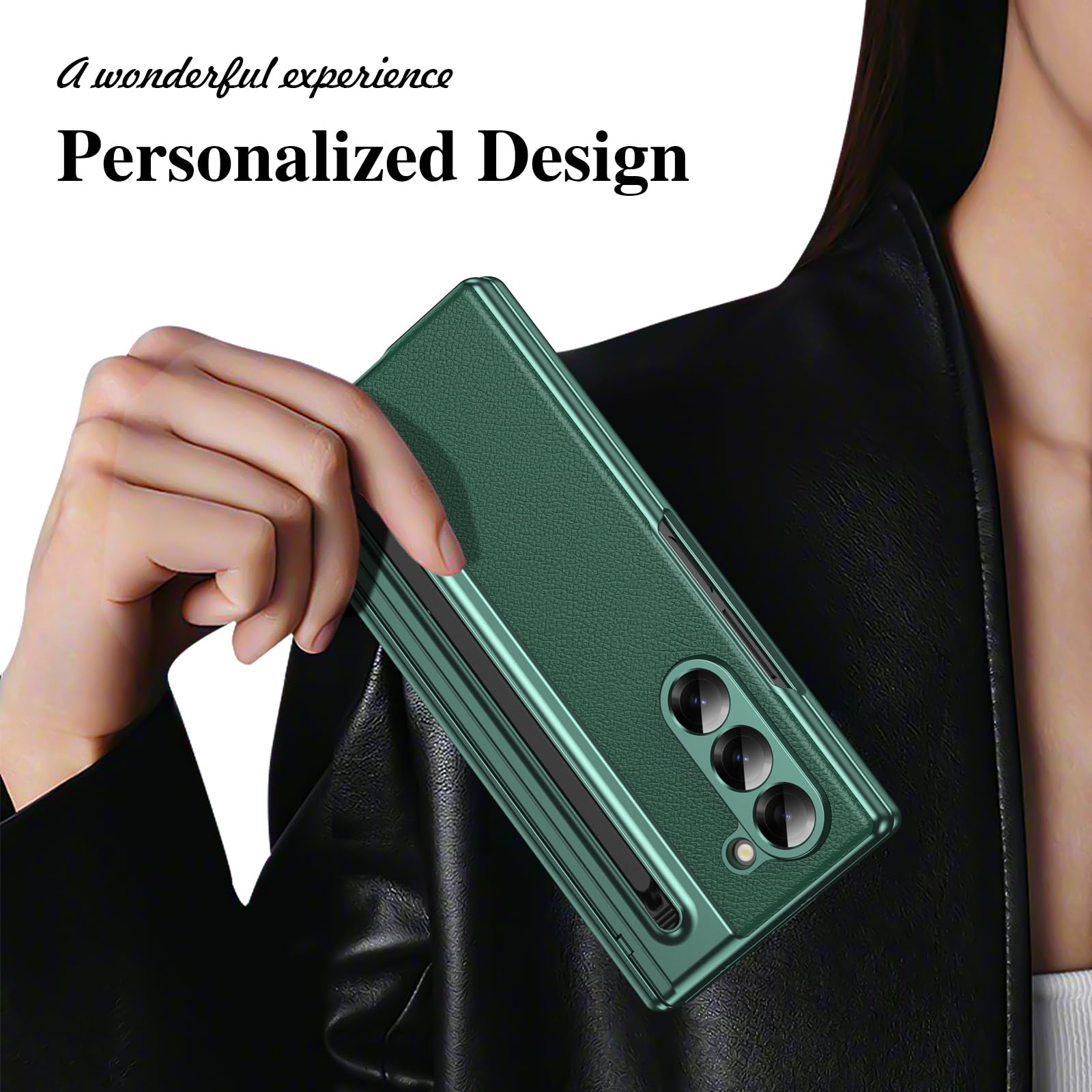 Custodia per Galaxy Z Fold6 con penna stilo, custodia per Fold 6 con protezione per lo schermo + slot per S Pen, custodia in pelle per Samsung Galaxy Z Fold6 con cerniera-Verde