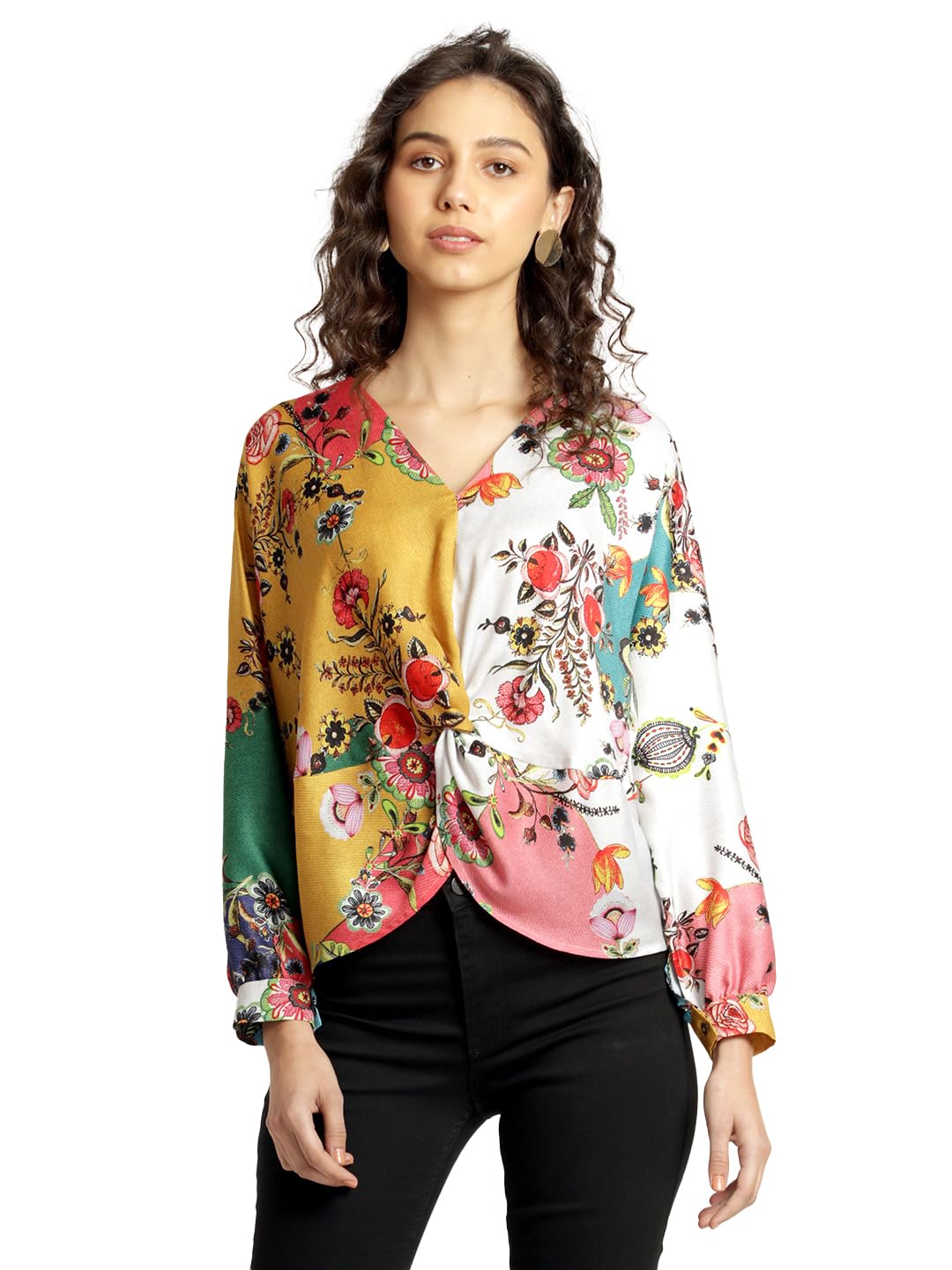 shaye Multicoloured Casual Long Sleeves V-Neck Floral Printed Satin Top for Women-picture-29