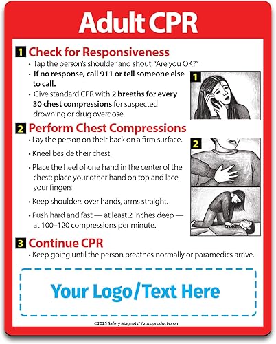 Safety Magnets - RCP para adultos - Imanes de refrigerador personalizados (paquete de 300) - Artículo promocional personalizado, folleto y regalos