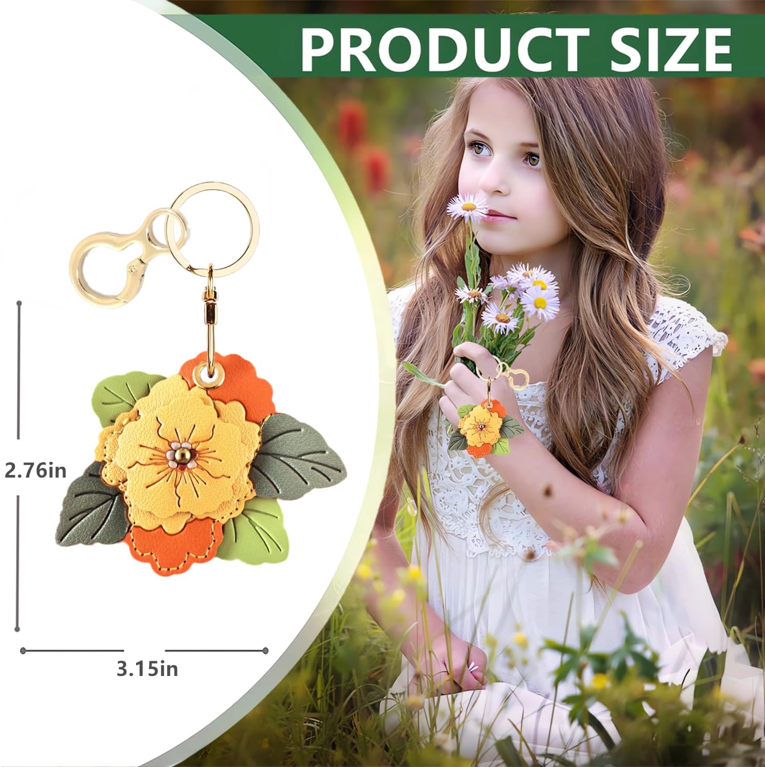 Leather Keychain Holder Case Compatible with AirTag,Cute Protective Cover with Keyring - Image 2