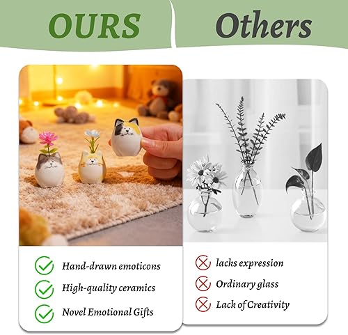 Miniatura 6 de 3 mini jarrones de flores  Jarrones pequeños únicos para gatos, bonitos jarrones de cerámica para flores de un solo tallo y bigote de gato,